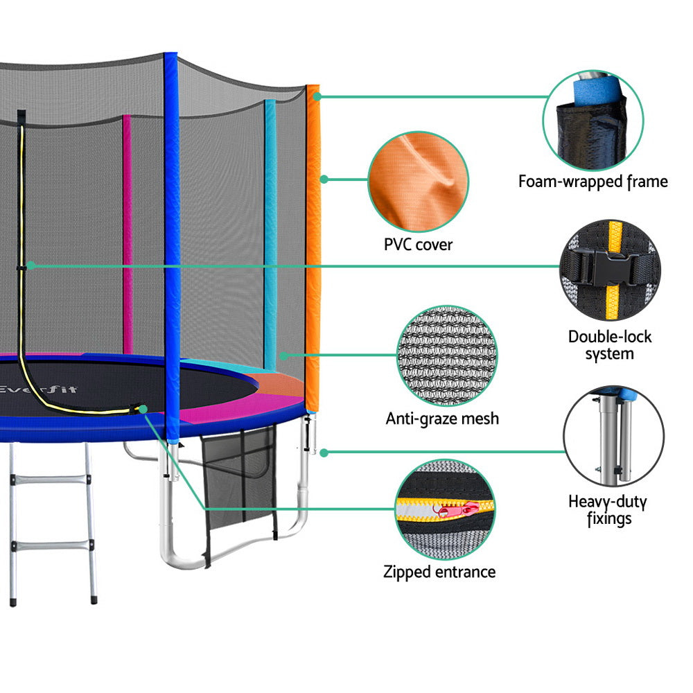 Everfit 12FT Trampoline for Kids w/ Ladder Enclosure Safety Net Pad Gift Round-Sports & Fitness > Trampolines > Trampolines & Accessories-PEROZ Accessories
