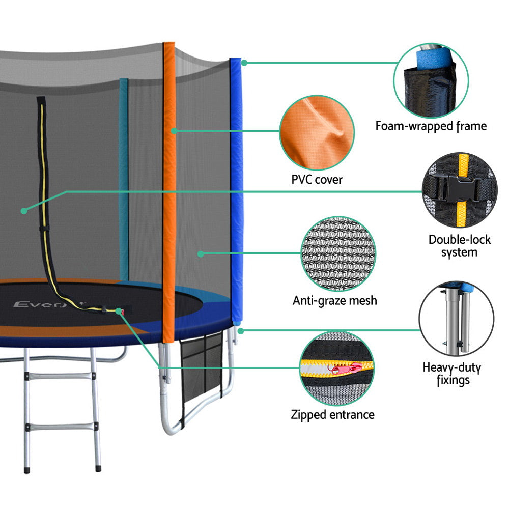 Everfit 8FT Trampoline for Kids w/ Ladder Enclosure Safety Net Pad Gift Round-Sports & Fitness > Trampolines > Trampolines & Accessories-PEROZ Accessories