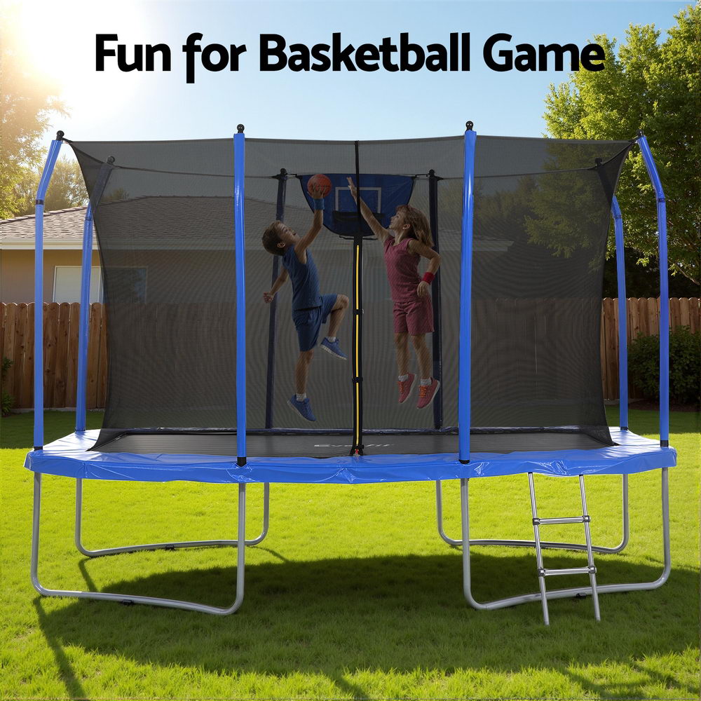 Everfit 12FT Trampoline Kids Rectangle Rebounder with Basketball Set Safety Net-Sports & Fitness > Trampolines > Trampolines & Accessories-PEROZ Accessories