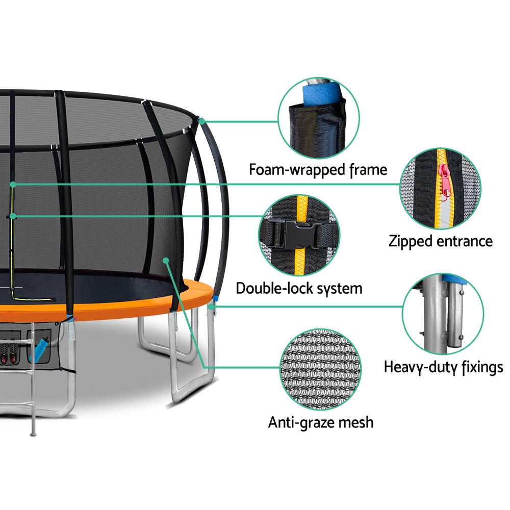 Everfit 16FT Trampoline for Kids w/ Ladder Enclosure Safety Net Rebounder Orange-Sports & Fitness > Trampolines-PEROZ Accessories