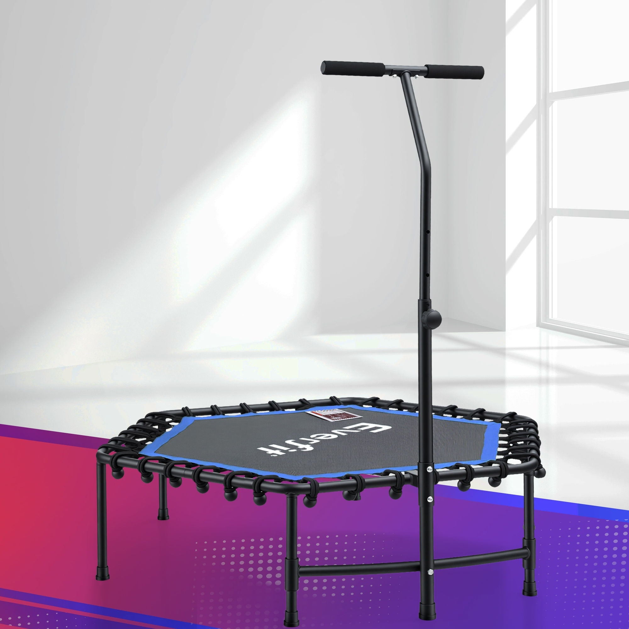 Everfit 48inch Hexagon Fitness Trampoline Rebounder Adjustable Handrail Blue-Sports & Fitness > Trampolines > Trampolines & Accessories-PEROZ Accessories