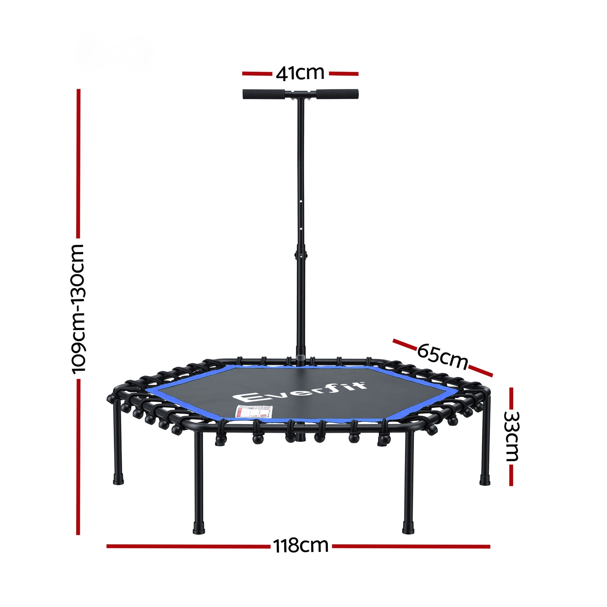 Everfit 48inch Hexagon Fitness Trampoline Rebounder Adjustable Handrail Blue-Sports & Fitness > Trampolines > Trampolines & Accessories-PEROZ Accessories