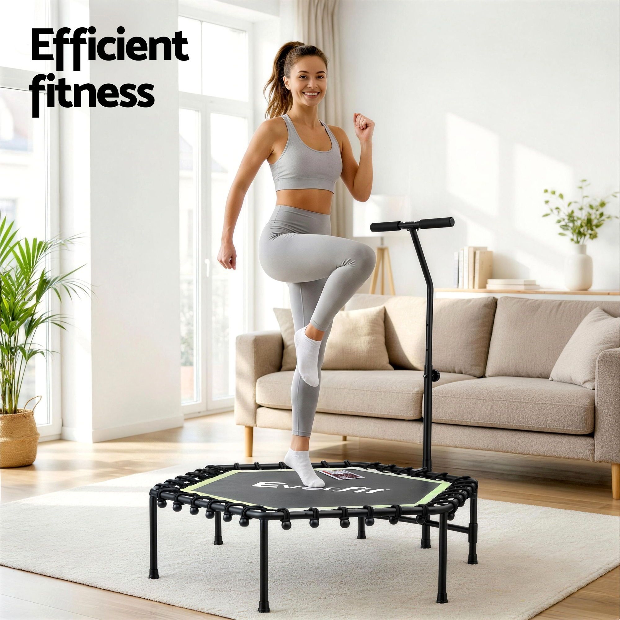 Everfit 48inch Hexagon Fitness Trampoline Rebounder Adjustable Handrail Green-Sports & Fitness > Trampolines > Trampolines & Accessories-PEROZ Accessories
