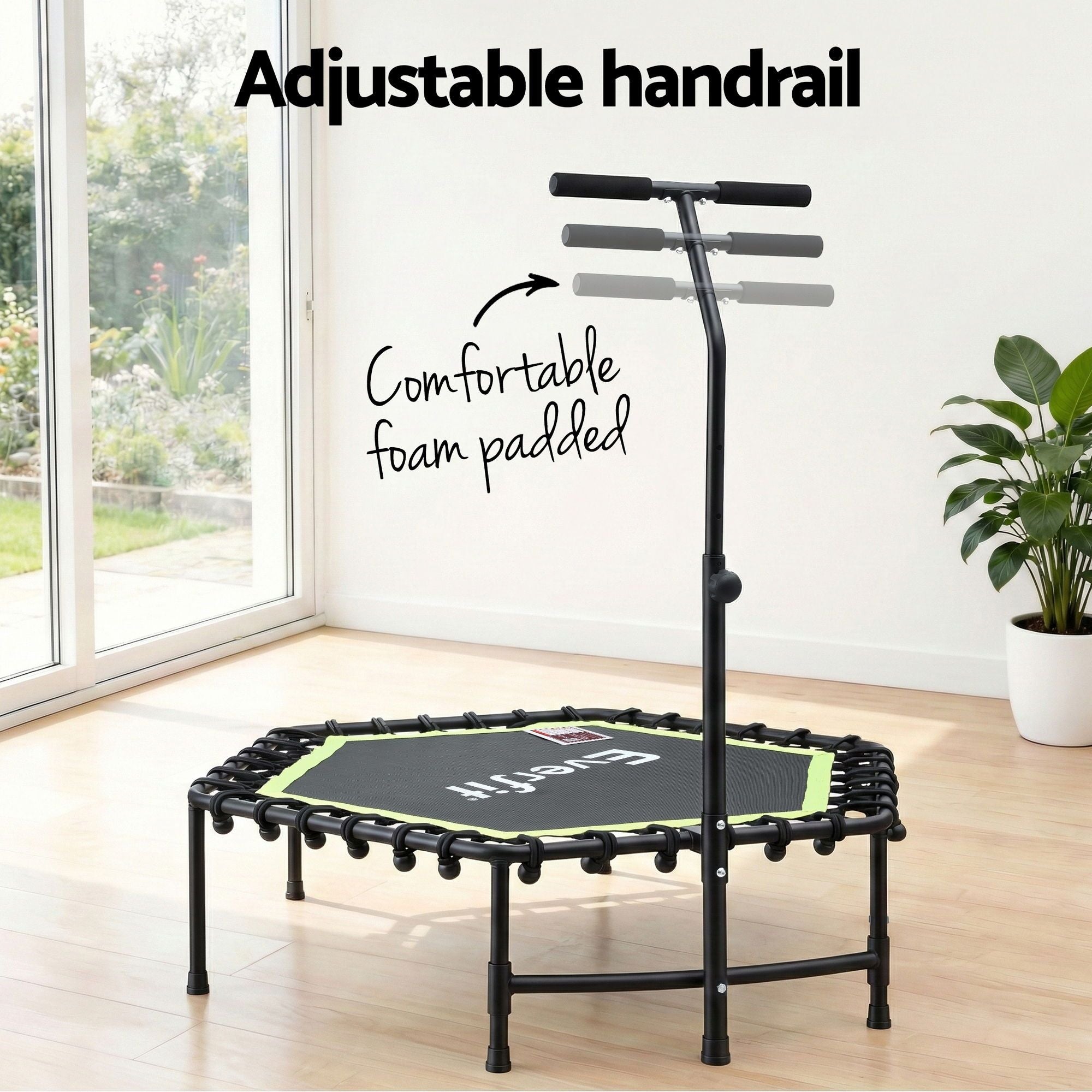 Everfit 48inch Hexagon Fitness Trampoline Rebounder Adjustable Handrail Green-Sports & Fitness > Trampolines > Trampolines & Accessories-PEROZ Accessories