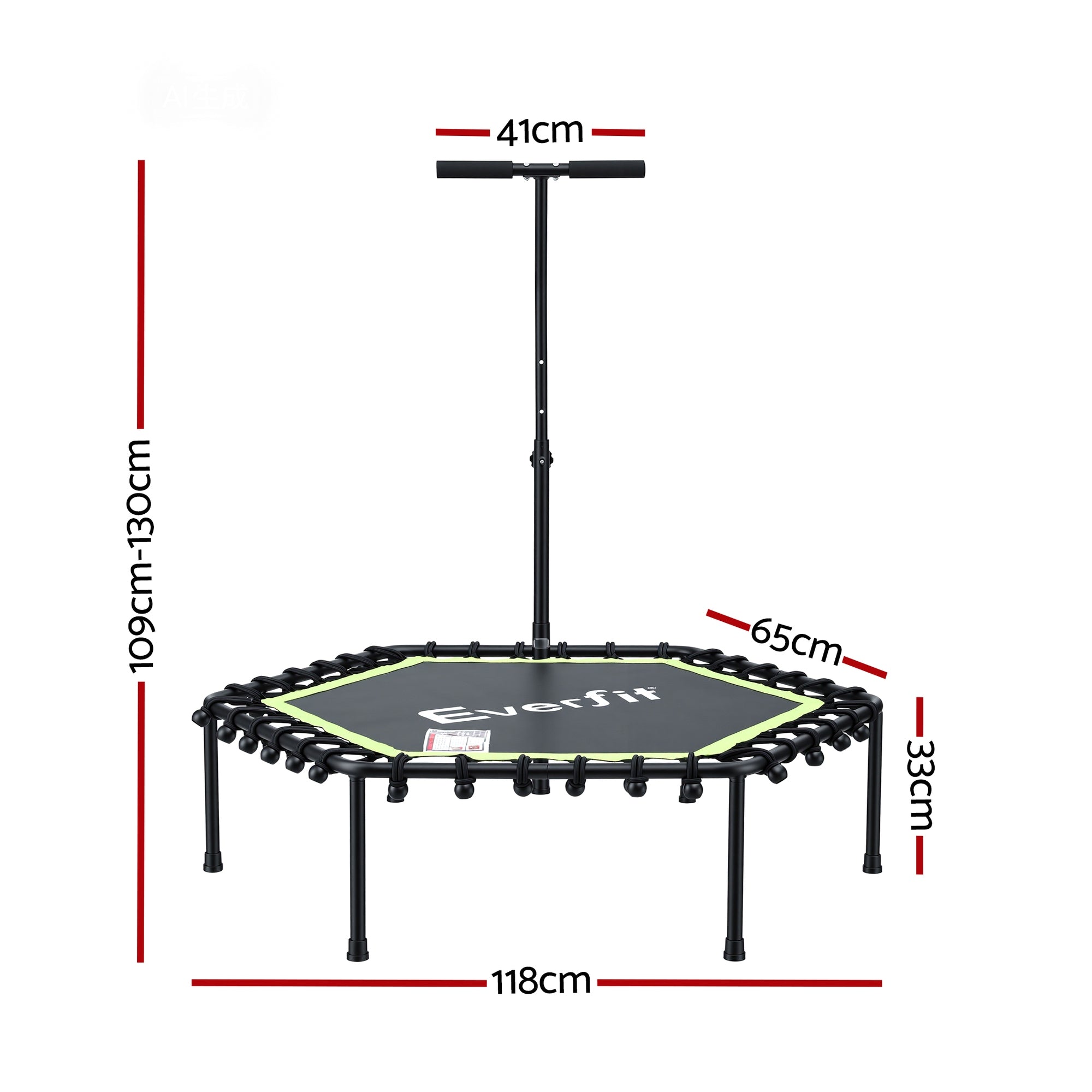 Everfit 48inch Hexagon Fitness Trampoline Rebounder Adjustable Handrail Green-Sports & Fitness > Trampolines > Trampolines & Accessories-PEROZ Accessories