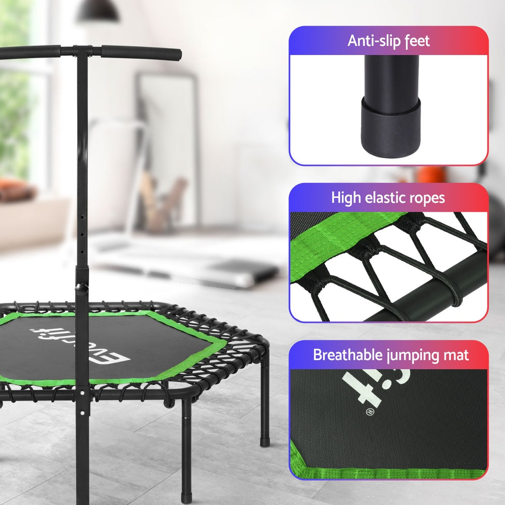 Everfit 48inch Hexagon Fitness Trampoline Rebounder Adjustable Handrail Green-Sports & Fitness > Trampolines > Trampolines & Accessories-PEROZ Accessories