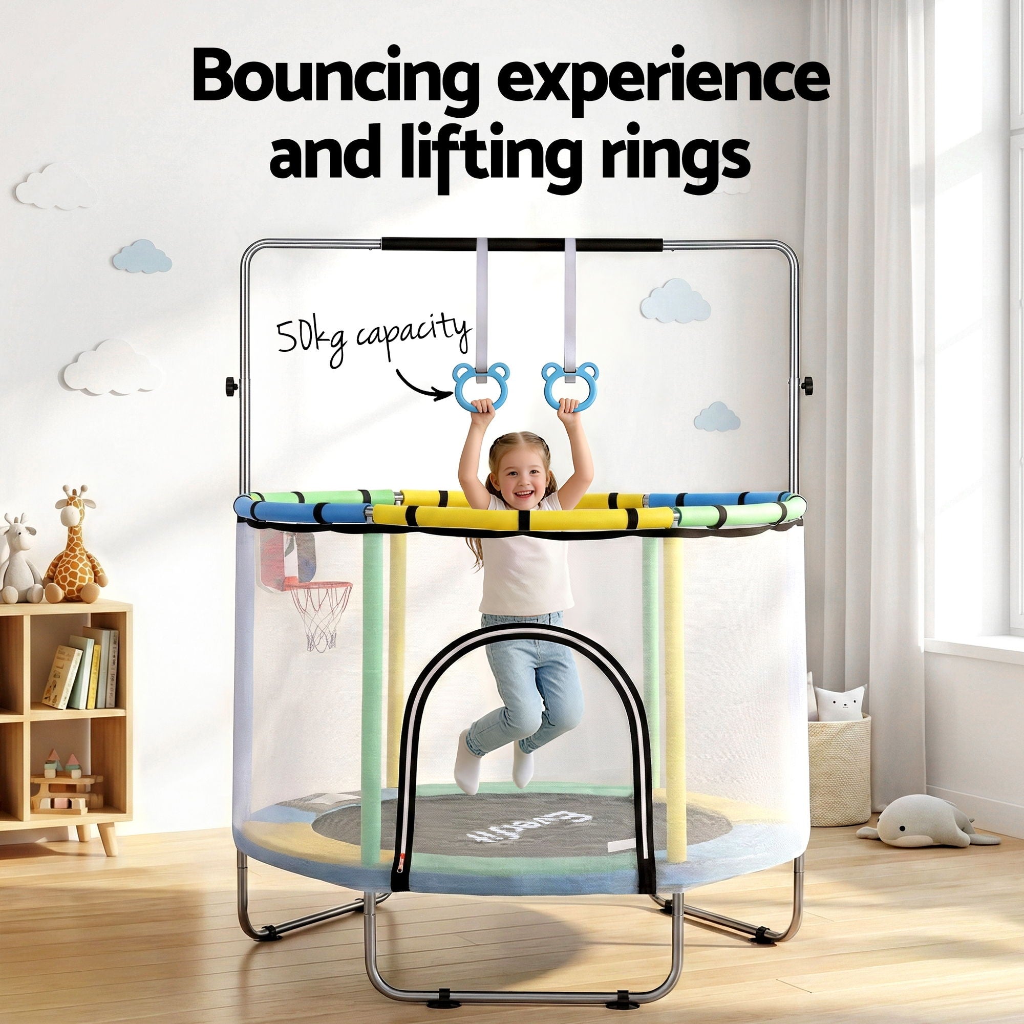 Everfit 55inch Trampoline Kids Rebounder with Basketball Set Sandbag Boxing Game-Sports & Fitness > Trampolines > Trampolines & Accessories-PEROZ Accessories