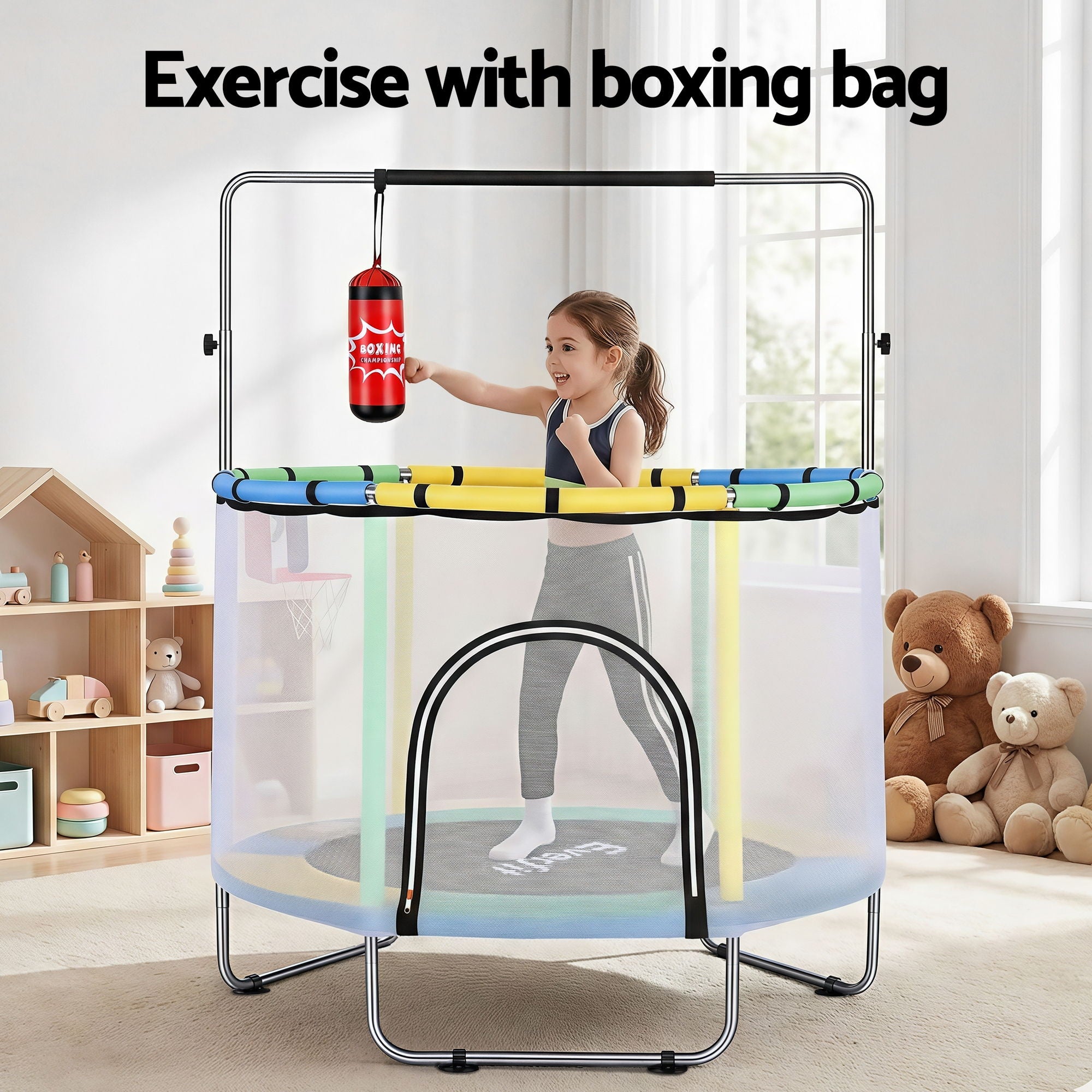 Everfit 55inch Trampoline Kids Rebounder with Basketball Set Sandbag Boxing Game-Sports & Fitness > Trampolines > Trampolines & Accessories-PEROZ Accessories