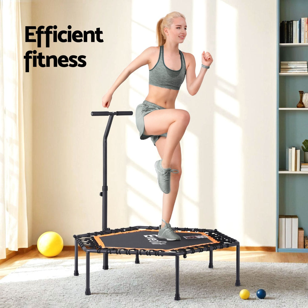 Everfit 51inch Hexagon Fitness Trampoline Rebounder Adjustable Handrail Orange-Sports & Fitness > Trampolines > Trampolines & Accessories-PEROZ Accessories