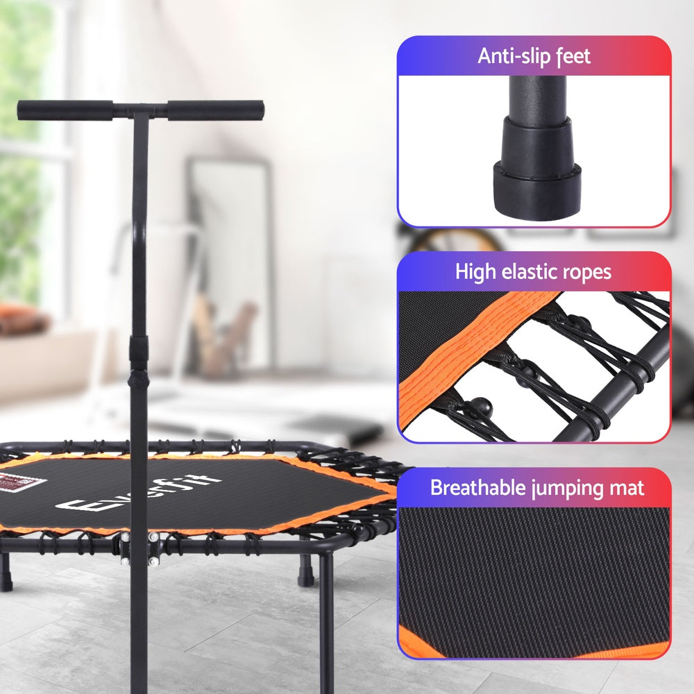 Everfit 51inch Hexagon Fitness Trampoline Rebounder Adjustable Handrail Orange-Sports & Fitness > Trampolines > Trampolines & Accessories-PEROZ Accessories