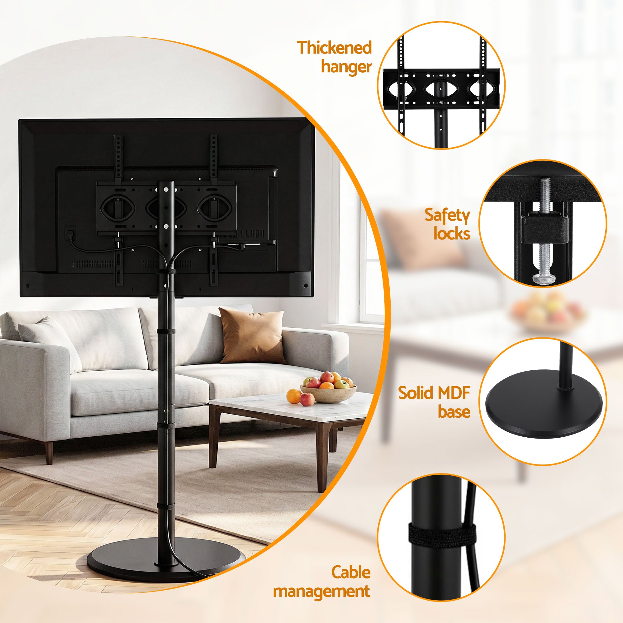 Artiss 32-55 Inch Mobile TV Stand with Wheels Height & Tilt Adjustable Floor Mount-Furniture > Living Room > TV Units-PEROZ Accessories