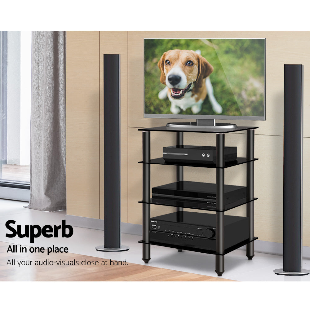 Artiss TV Stand 4 Tiers Storage Shelf Rack Tempered Glass Entertainment Unit-TV & Monitor Mounts-PEROZ Accessories