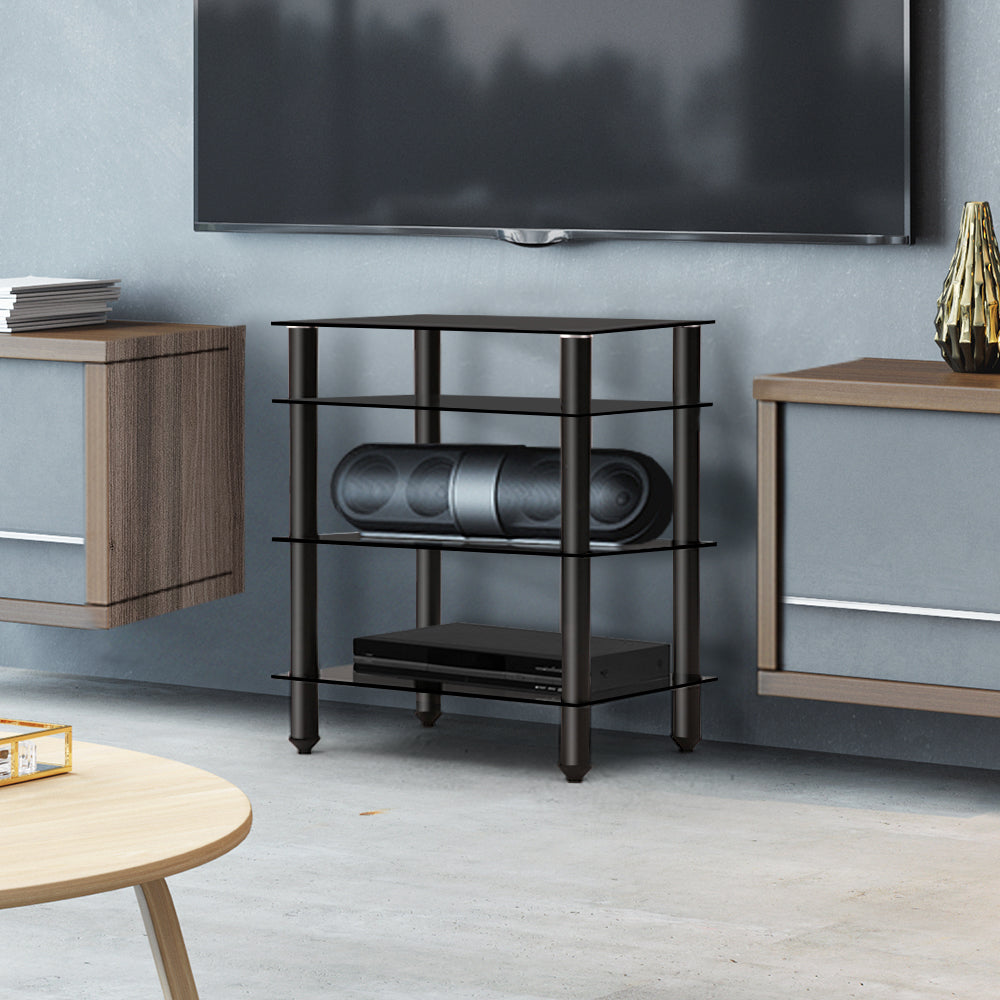 Artiss TV Stand 4 Tiers Storage Shelf Rack Tempered Glass Entertainment Unit-TV & Monitor Mounts-PEROZ Accessories