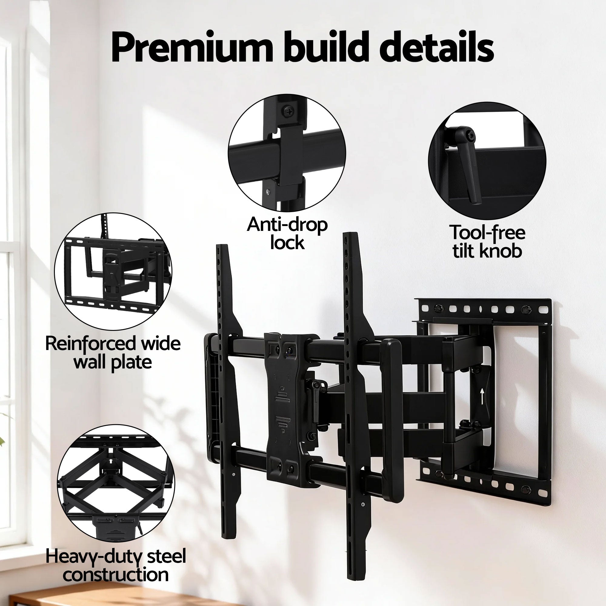 Artiss TV Wall Mount Bracket for 37" - 85" TVs Swivel Tilt Extendable Full Motion-Appliances > TV > TVs & Accessories-PEROZ Accessories