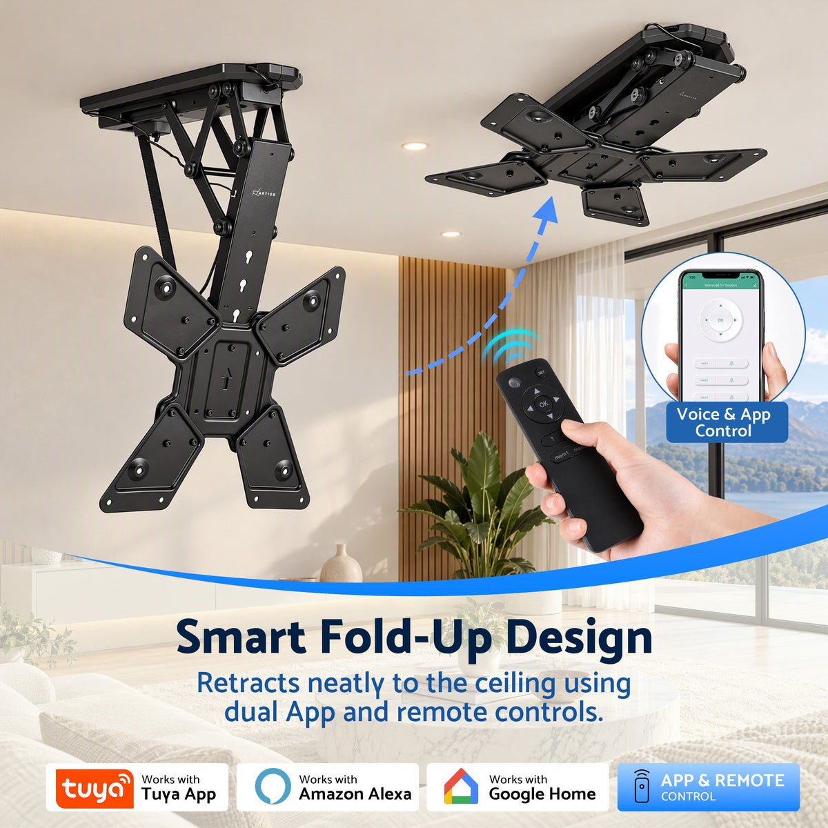 Artiss Motorised Ceiling TV Mount Flip Down 23-55 Inch VESA 400x400 Remote 30kg