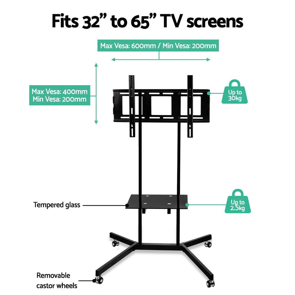 Artiss Mobile TV Stand for 32"-65" TVs Mount Bracket Portable Shelf Trolley Cart-Audio & Video > TV Accessories-PEROZ Accessories