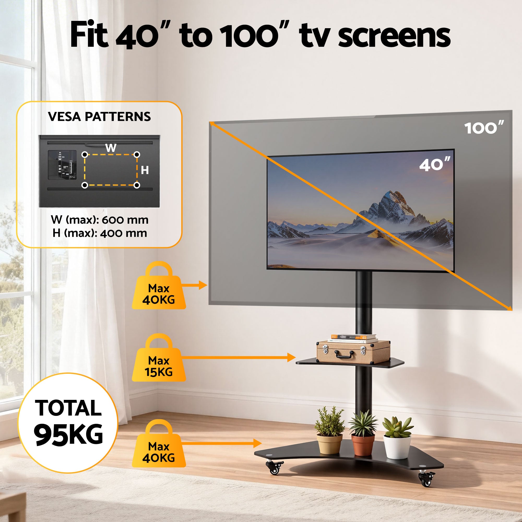 Artiss 40-100" TV Stand Mount Bracket Universal Adjustable Height with Wheels-Furniture > Living Room > TV Units-PEROZ Accessories