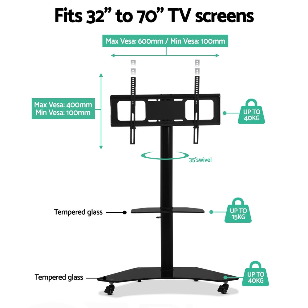 Artiss Mobile TV Stand for 32"-70" TVs Mount Bracket Portable Solid Trolley Cart-Audio & Video > TV Accessories-PEROZ Accessories