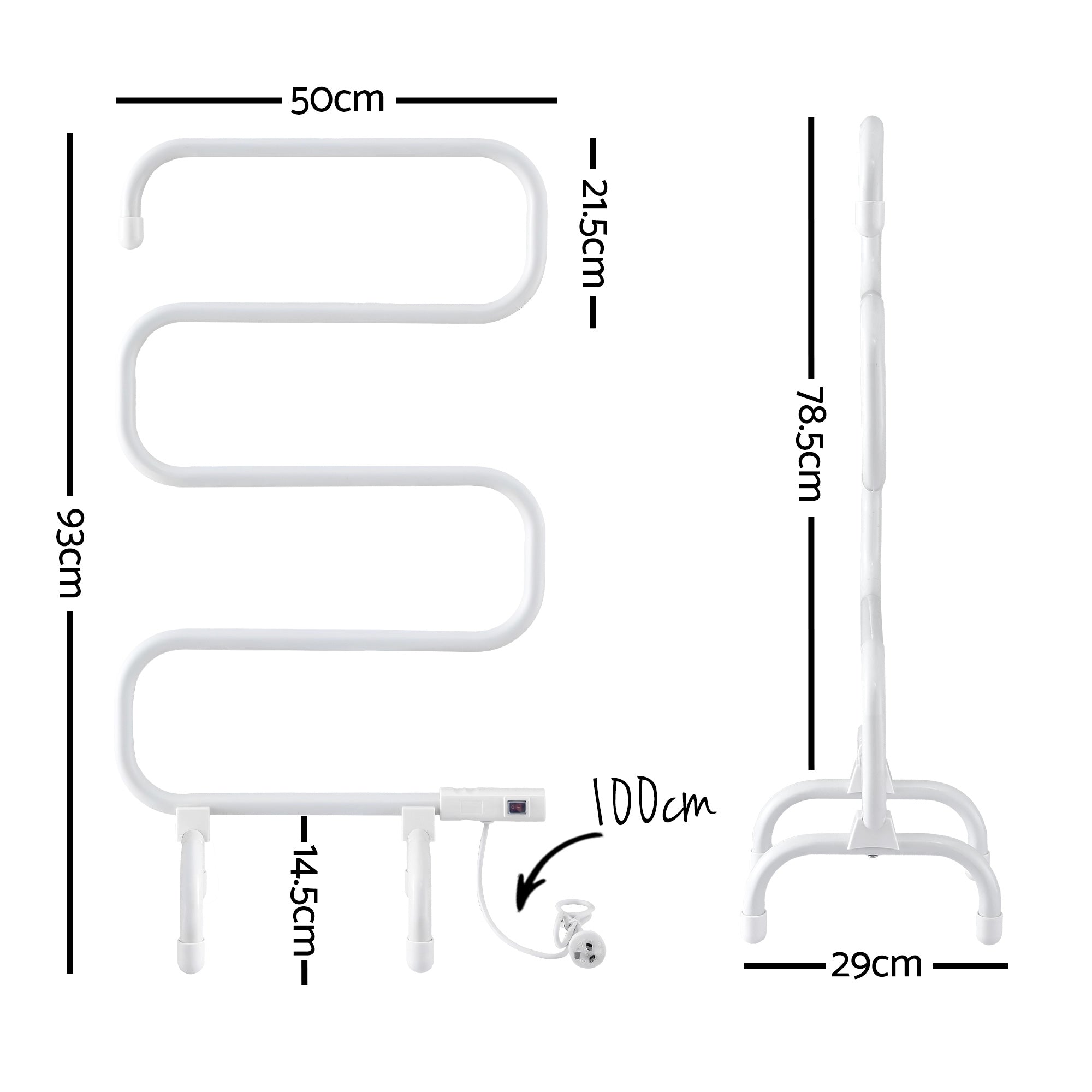 Devanti Heated Towel Rail Freestanding Wall Mounted S-Shape Electric Warmer Rack-Home & Garden > Bathroom Accessories > Towel Racks & Holders-PEROZ Accessories
