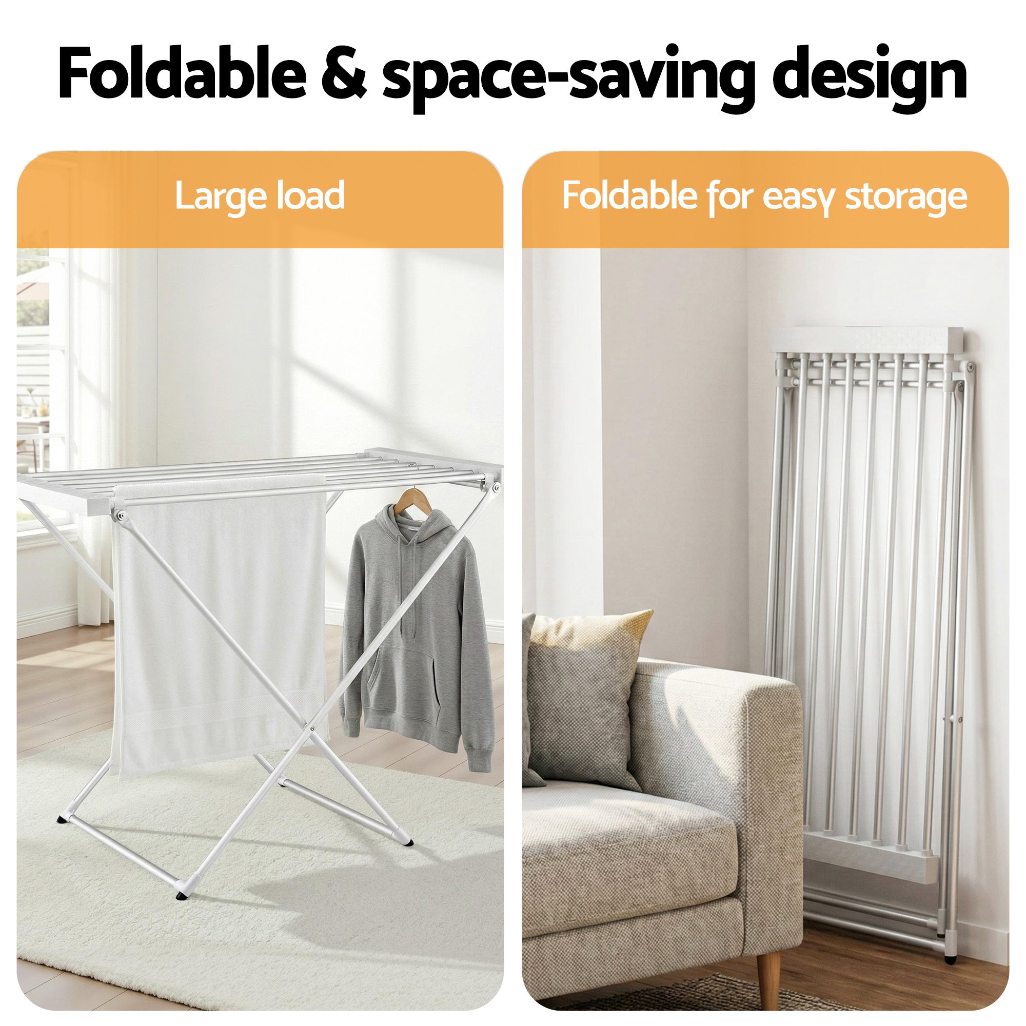 Devanti Heated Towel Rail Electric Clothes Airer Foldable Drying Rack 8 Bars-Home & Garden > Bathroom Accessories > Towel Racks & Holders-PEROZ Accessories