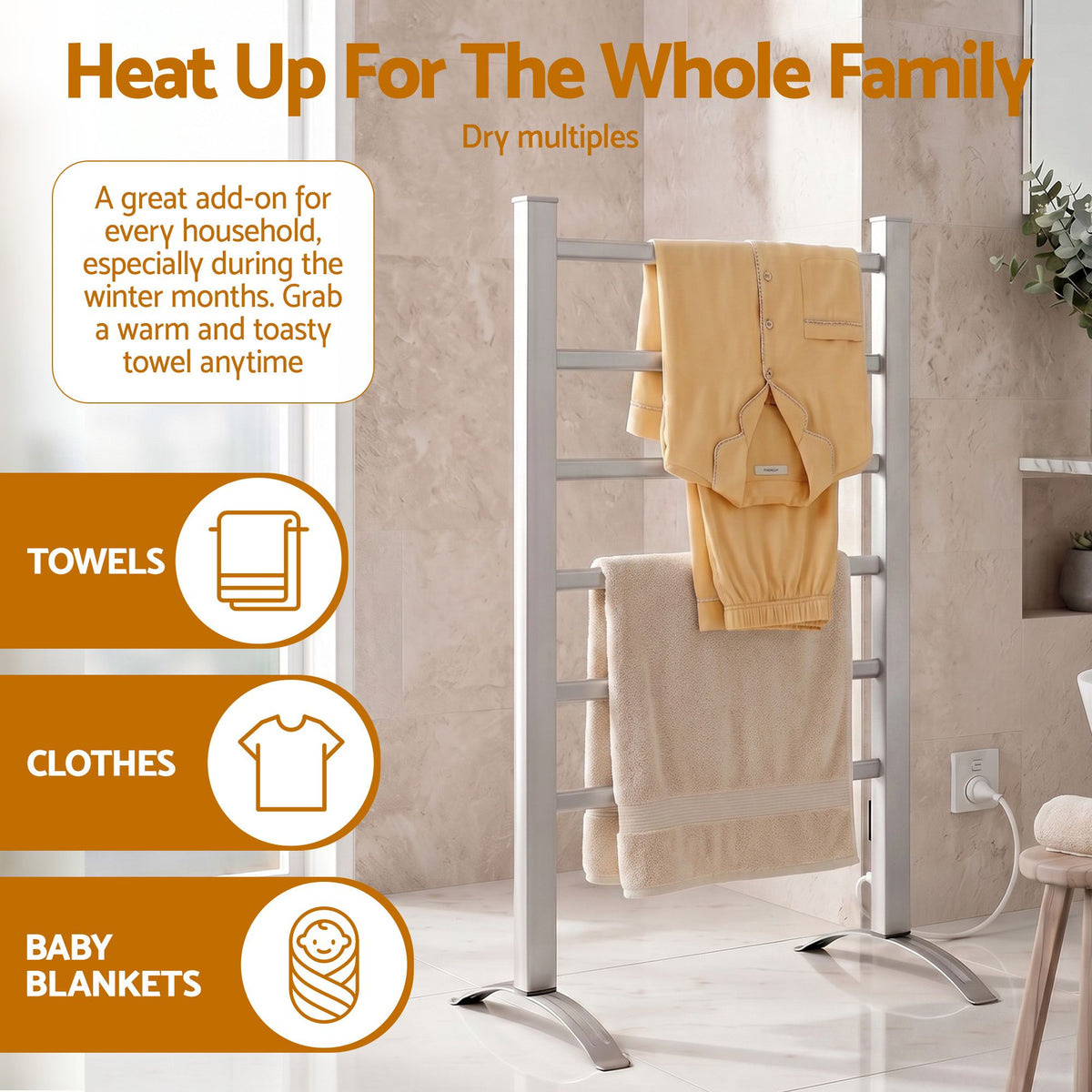 Devanti Electric Heated Towel Rail Rack 6 Bars with Timer Clothes Dry Warmer-Heated Towel Rails-PEROZ Accessories