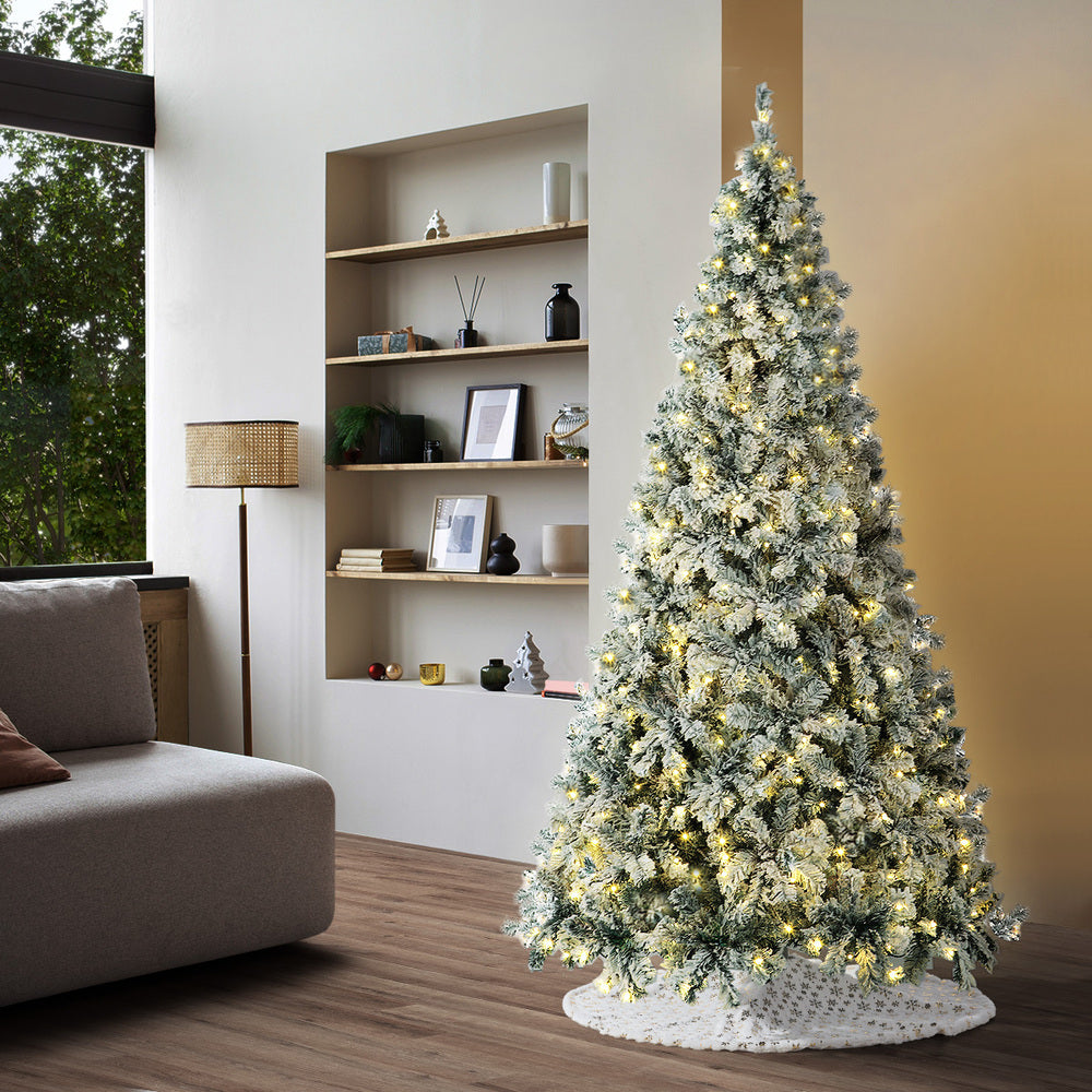Tinseltown LED Christmas Tree 1.8M 6FT with Tree Skirt Light Snow-sprayed Green-Christmas Tree-PEROZ Accessories