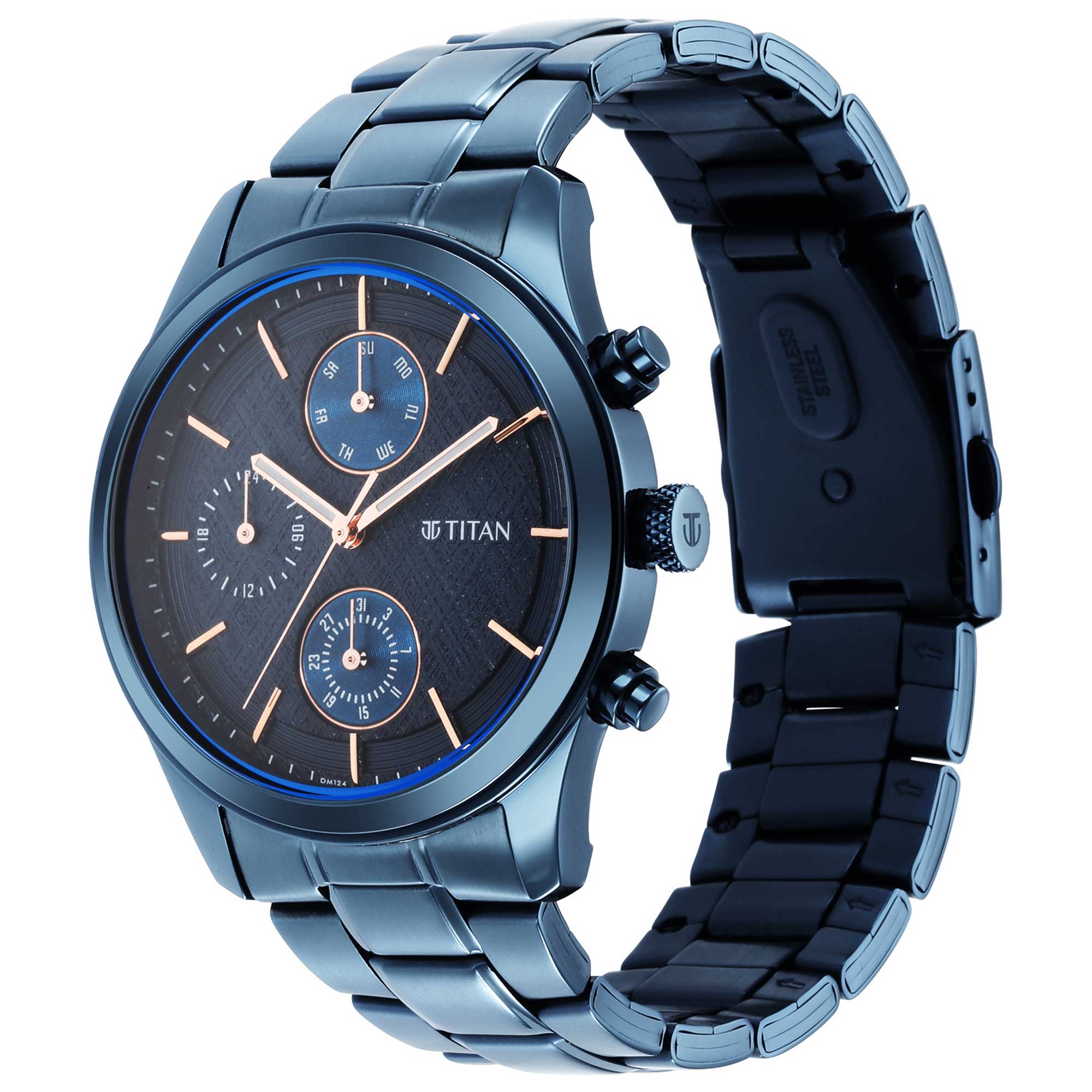 Titan Neo Splash Blue Dial Analogue Quartz Stainless Steel Strap watch for Men-PEROZ Accessories
