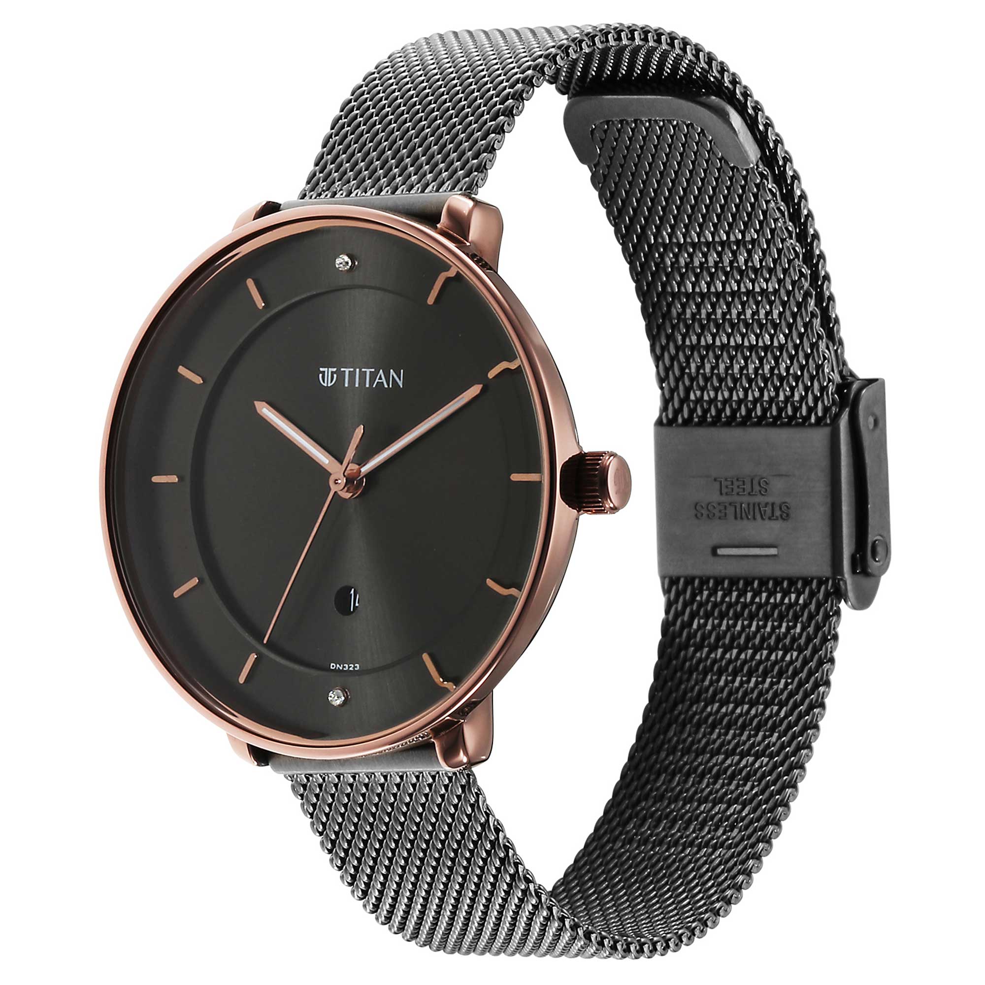 Titan Noir Anthracite Dial Analogue Stainless Steel Strap Watch for Women-PEROZ Accessories