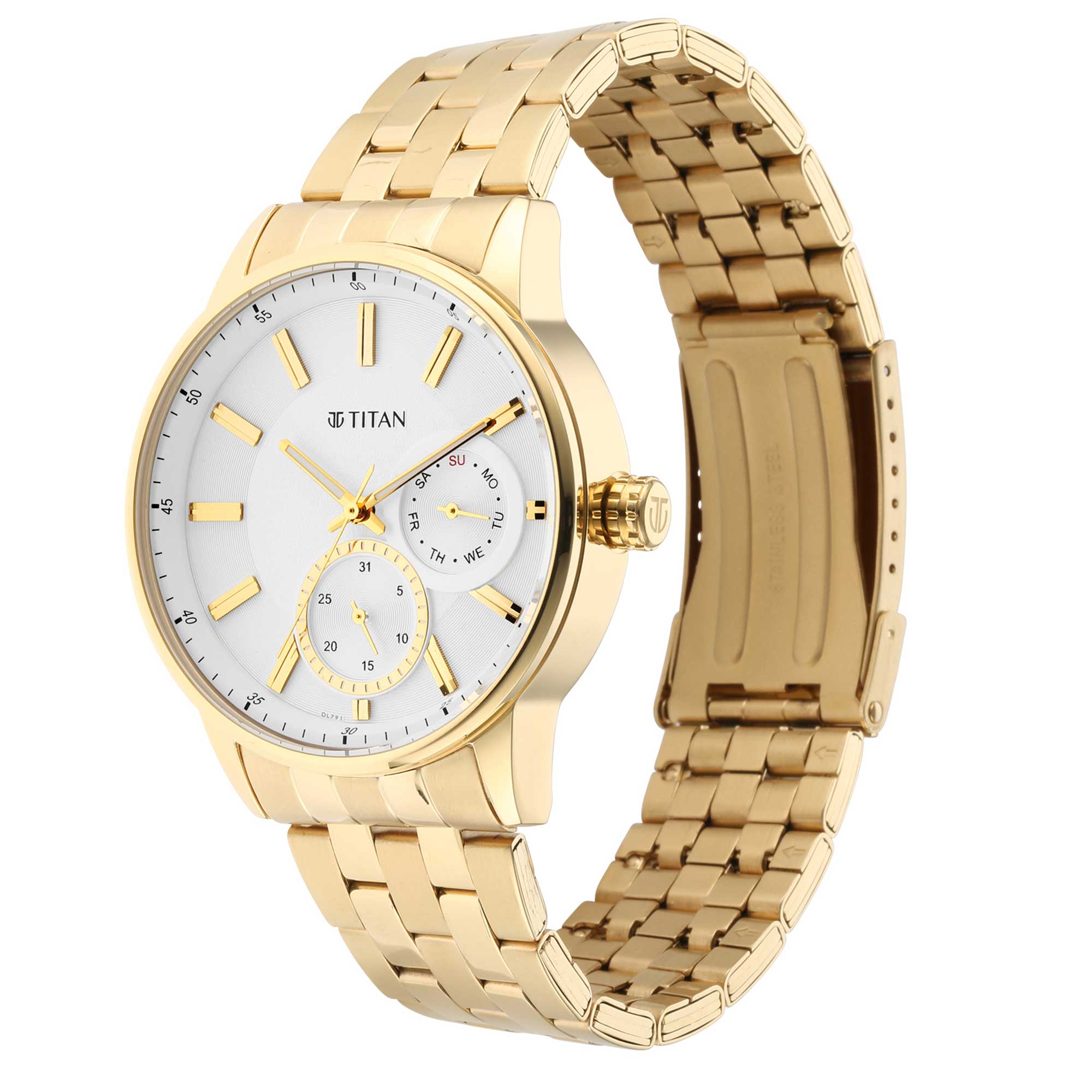 Titan Quartz Analogue White Dial Stainless Steel Strap Watch for Men-PEROZ Accessories