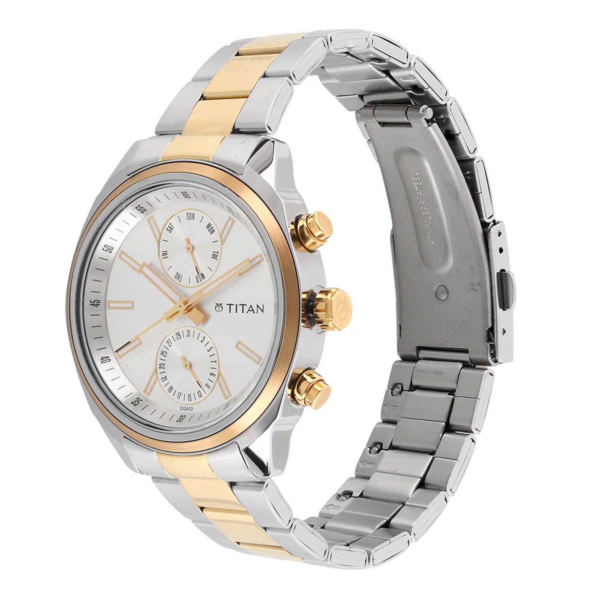 Titan Quartz Multifunction Silver Dial Stainless Steel Strap Watch for Men-PEROZ Accessories