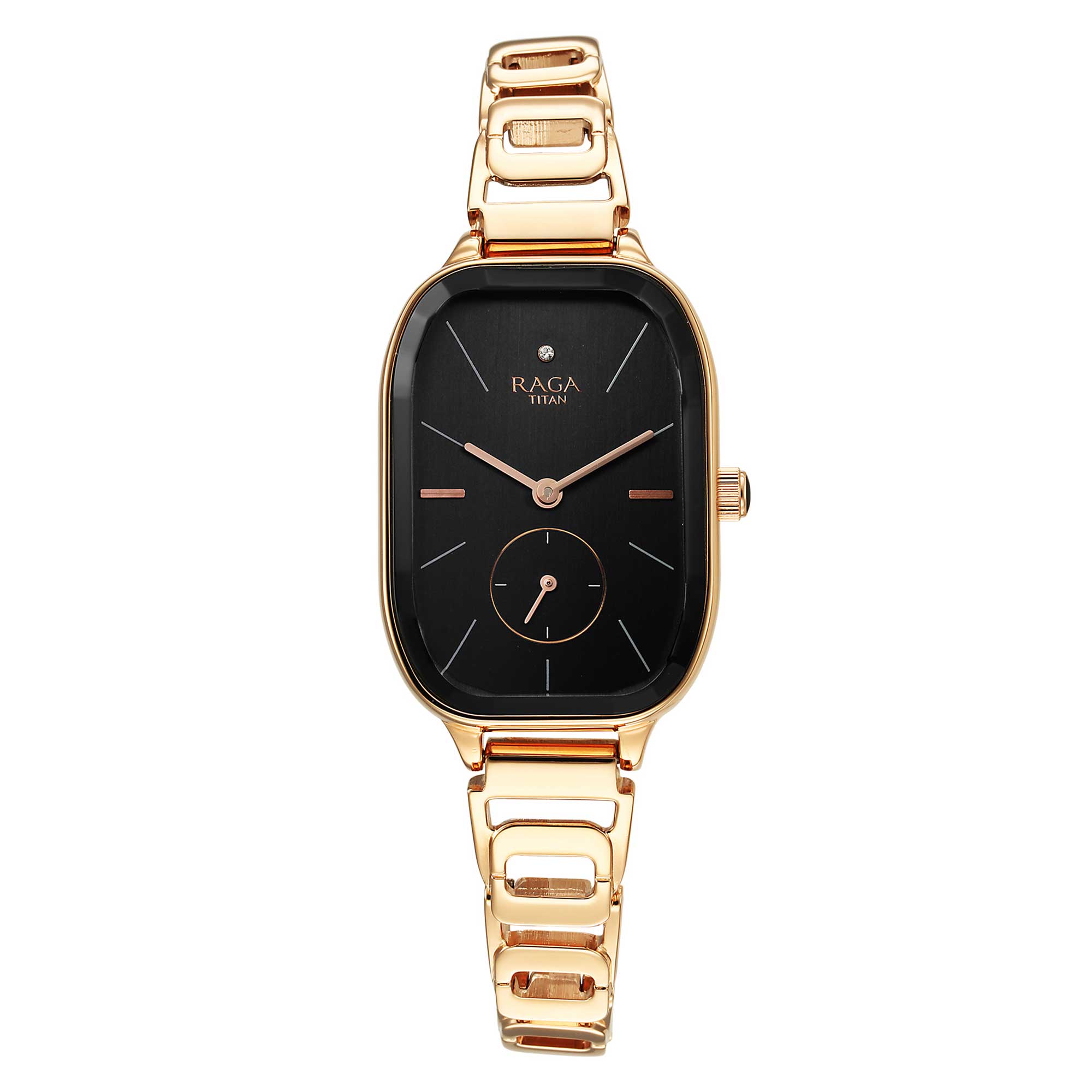 Titan Raga Chic Quartz Analogue Black Dial Rose Gold Metal Strap Watch for Women-PEROZ Accessories
