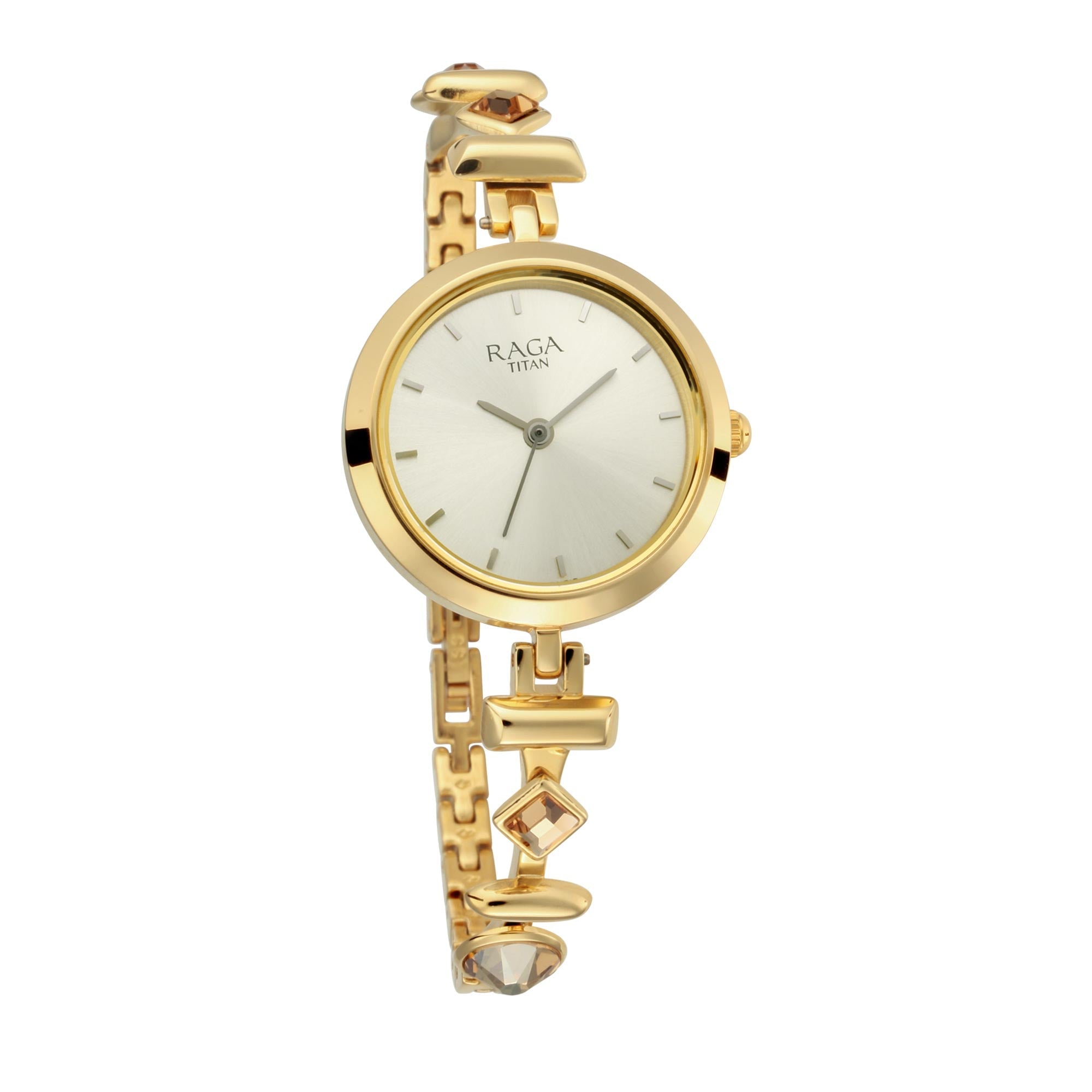 Titan Raga Facets Champagne Dial Analog Stainless Steel Strap Watch for Women-PEROZ Accessories