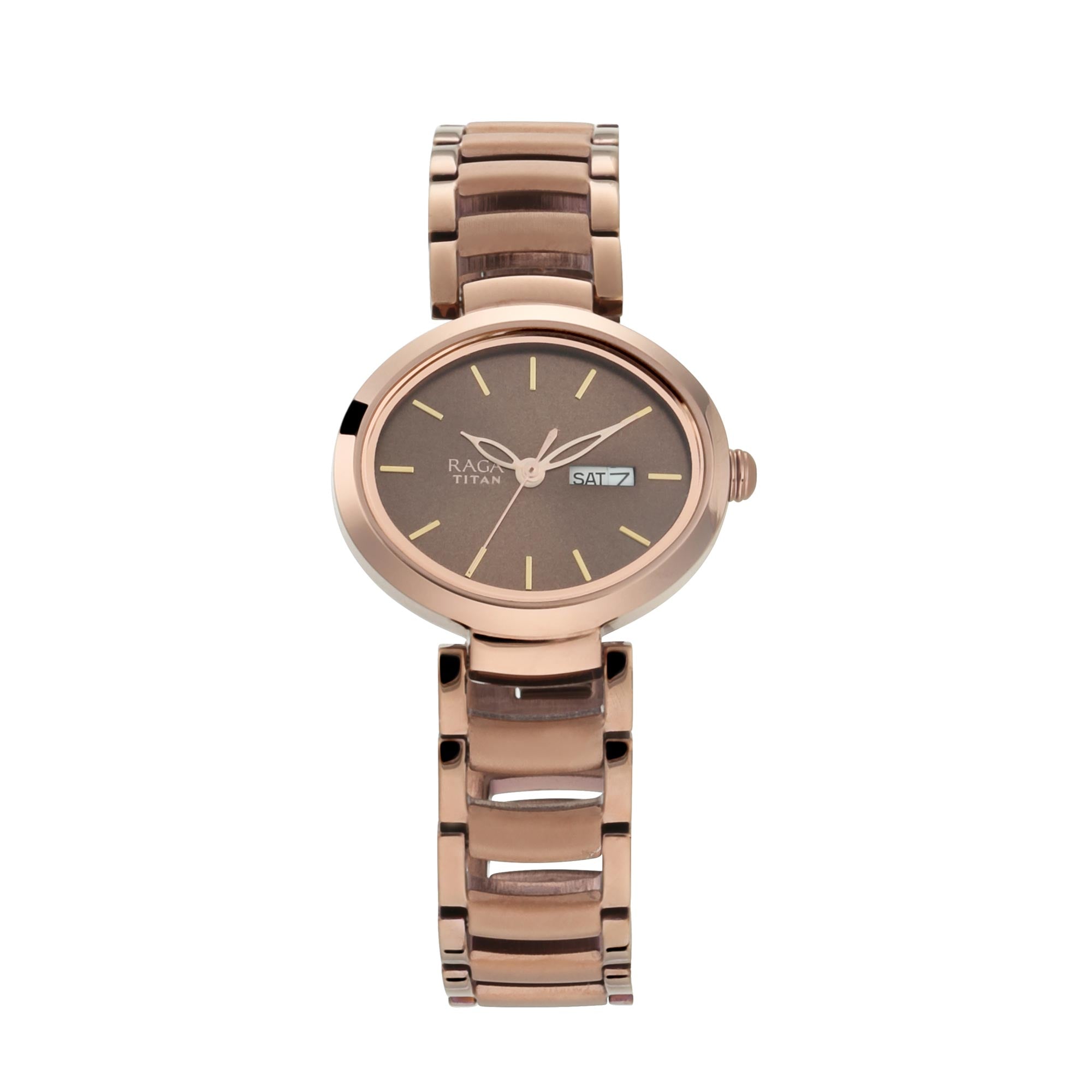Titan Raga Viva Brown Dial Analogue with Day and Date Metal Strap Watch for Women-PEROZ Accessories