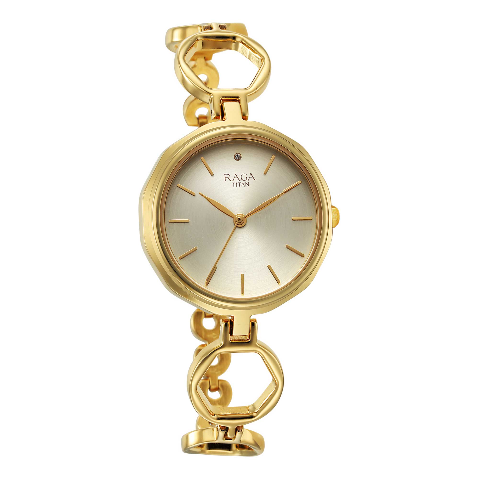 Titan Raga Viva Golden Dial Analog Quartz Metal Strap Watch for Women-PEROZ Accessories