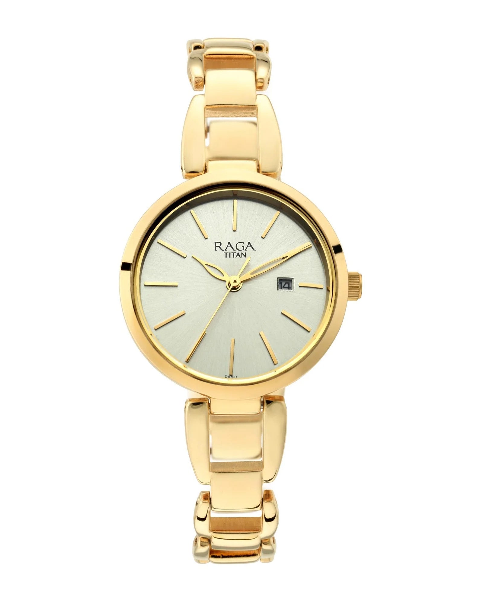 Titan Raga Viva Golden Dial Analogue with Date Metal Strap Watch for Women-PEROZ Accessories