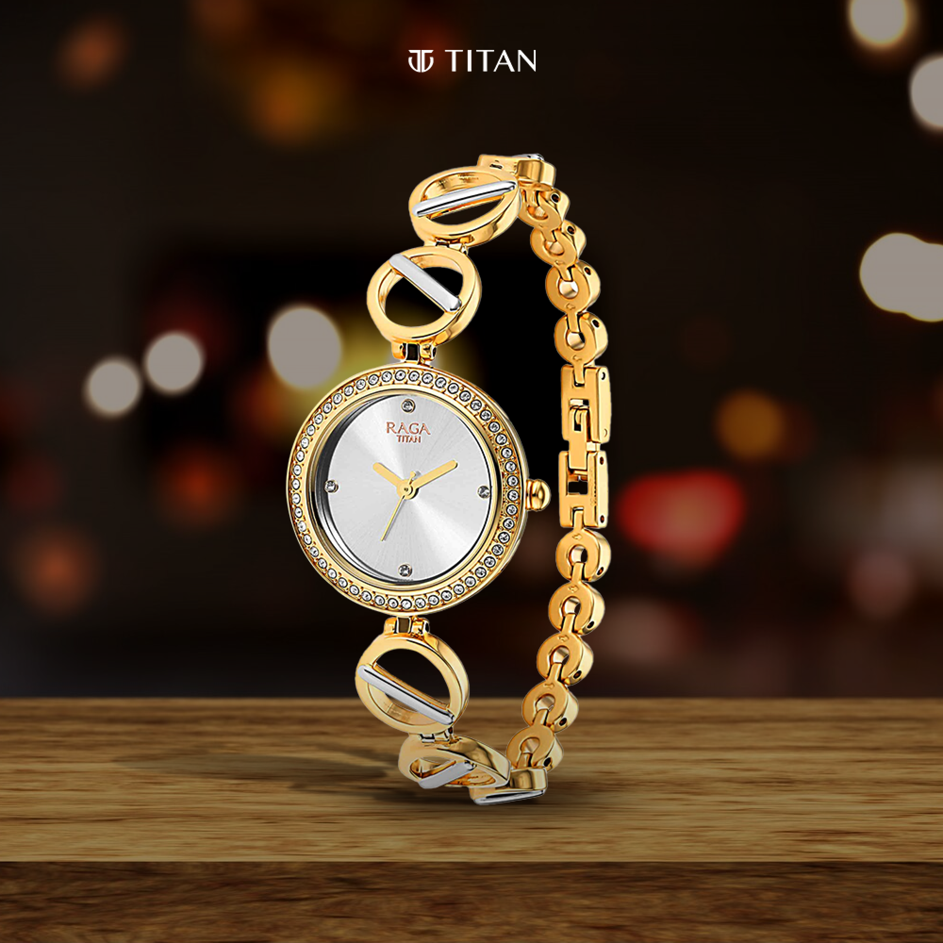 Titan Raga Viva Golden Dial Women Watch With Metal Strap-PEROZ Accessories