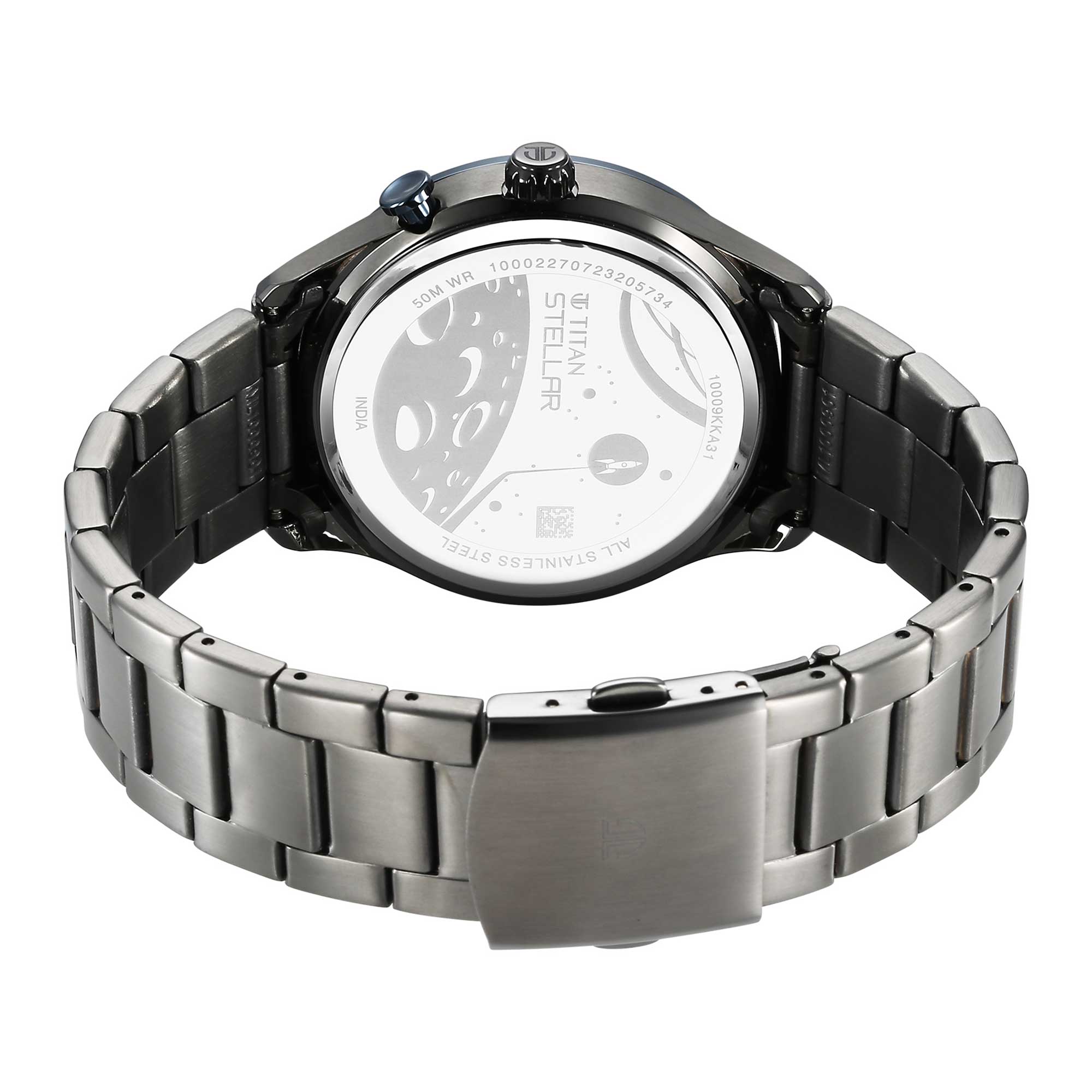 Titan Stellar Quartz Multifunction Blue Dial Stainless Steel Strap Watch for Men-PEROZ Accessories