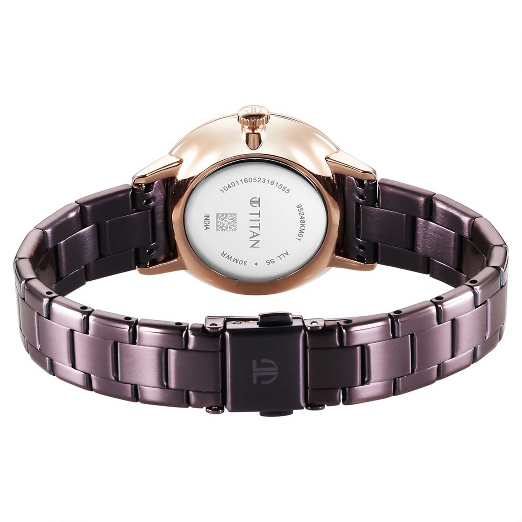 Titan TGIF Quartz Analogue Brown Dial Purple Stainless Steel Strap Watch for Women-PEROZ Accessories