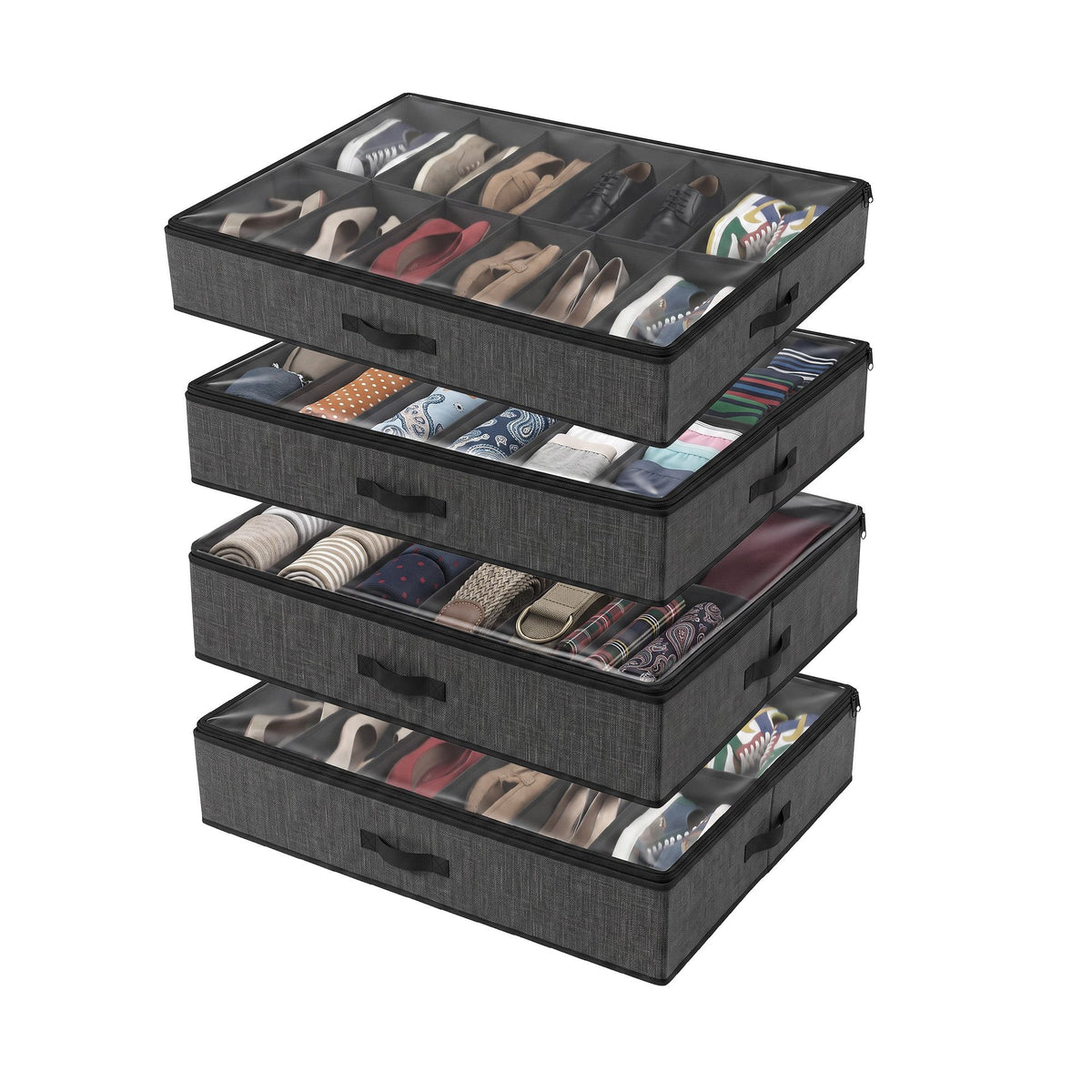 Artiss Under Bed Shoe Storage Containers X4 Box Organiser 12 Pairs Fabric Grey