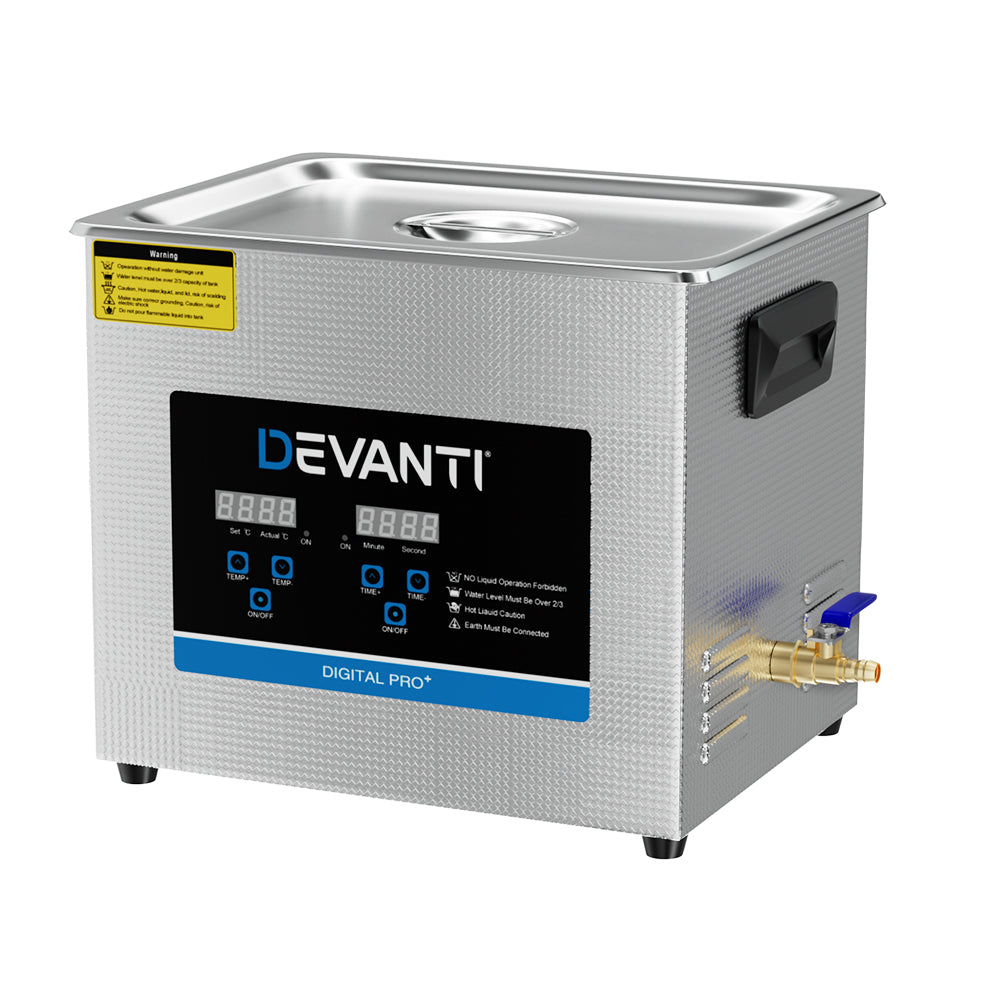Devanti 10L Ultrasonic Cleaner Heater Cleaning Machine Timer Industrial 240W-Appliances > Appliances Others-PEROZ Accessories