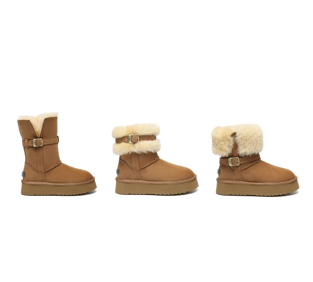 UGG EVERAU® 3-Way Style UGG Boots Women Sheepskin Wool Platform Short Valerie-PEROZ Accessories