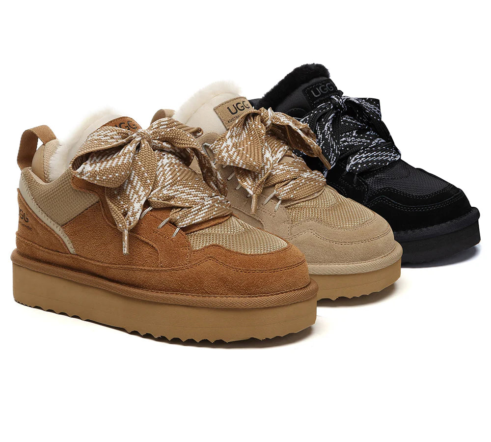 AUSTRALIAN SHEPHERD® UGG Sneaker Boots Sheepskin Wool Lace Up Platform Parkyr - AS3083-UGG Boots-PEROZ Accessories