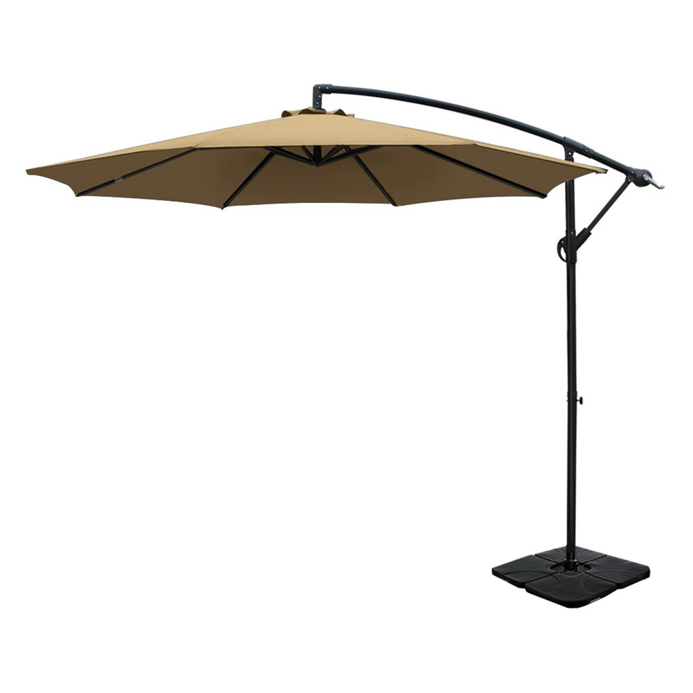 Instahut 3m Umbrella w/Base Outdoor Cantilever Beach Garden Patio Parasol Beige-Home & Garden > Shading > Umbrellas & Sunshades-PEROZ Accessories