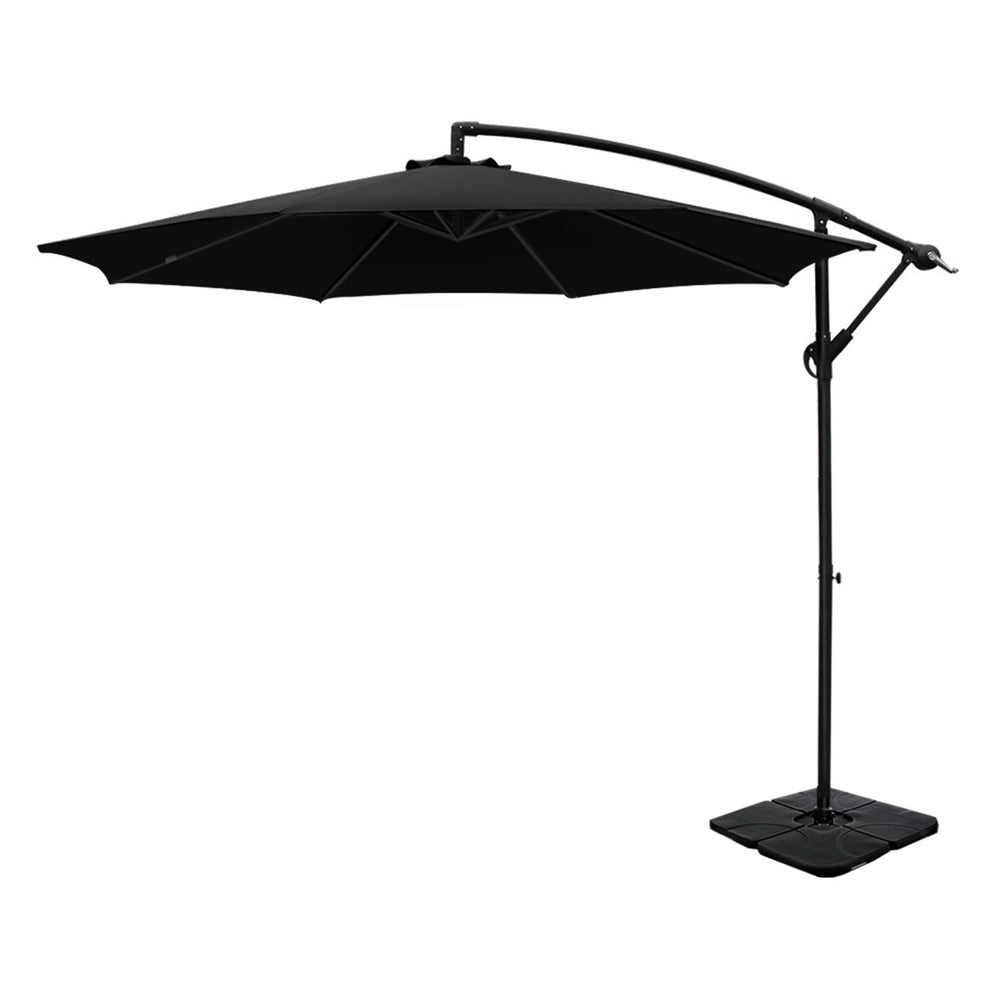 Instahut 3m Umbrella w/Base Outdoor Cantilever Beach Garden Patio Parasol Black-Home & Garden > Shading > Umbrellas & Sunshades-PEROZ Accessories