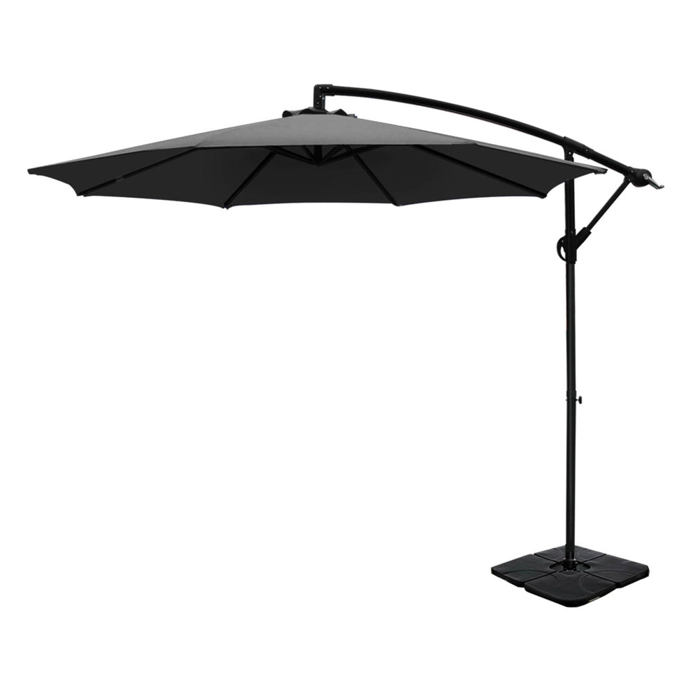 Instahut 3m Umbrella w/Base Outdoor Cantilever Beach Garden Patio Parasol Charcoal-Home & Garden > Shading > Umbrellas & Sunshades-PEROZ Accessories