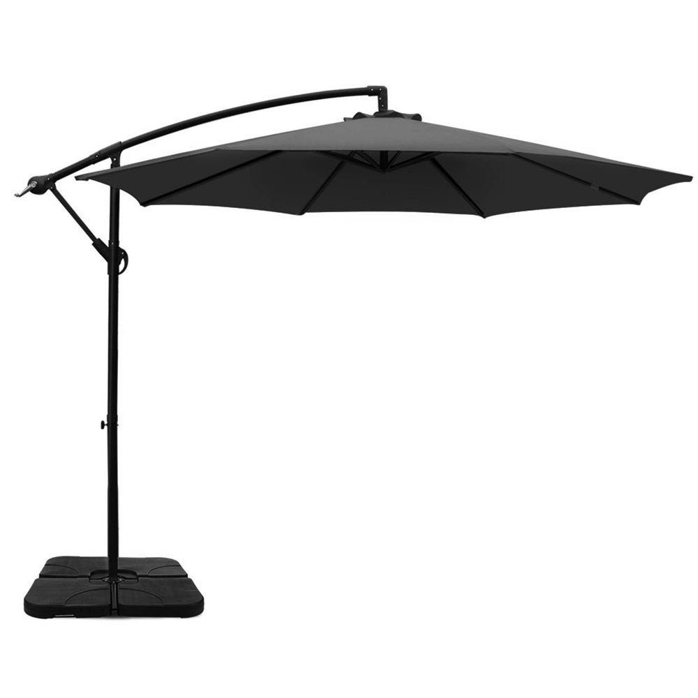 Instahut 3m Umbrella w/Base Outdoor Cantilever Beach Garden Patio Parasol Charcoal-Home & Garden > Shading > Umbrellas & Sunshades-PEROZ Accessories