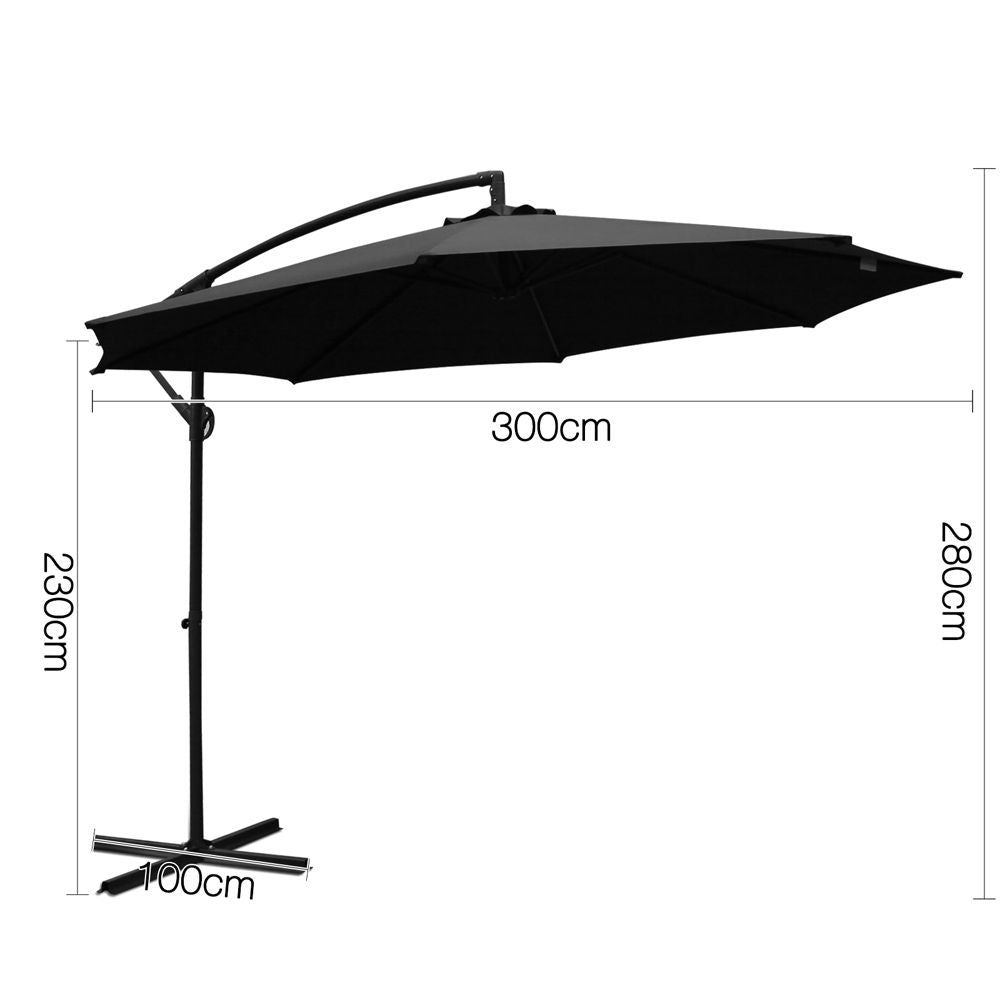 Instahut 3m Outdoor Umbrella Cantilever Beach Garden Patio Black-Outdoor Umbrellas-PEROZ Accessories