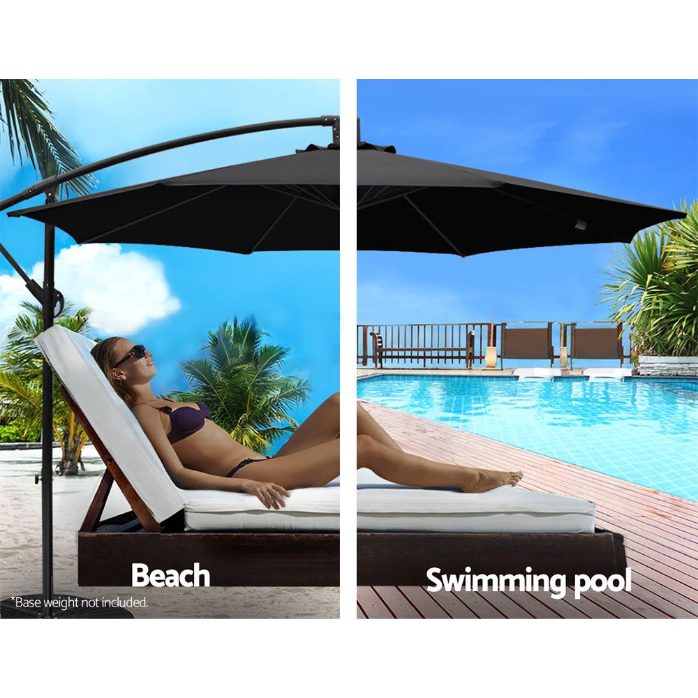 Instahut 3m Outdoor Umbrella Cantilever Beach Garden Patio Black-Outdoor Umbrellas-PEROZ Accessories