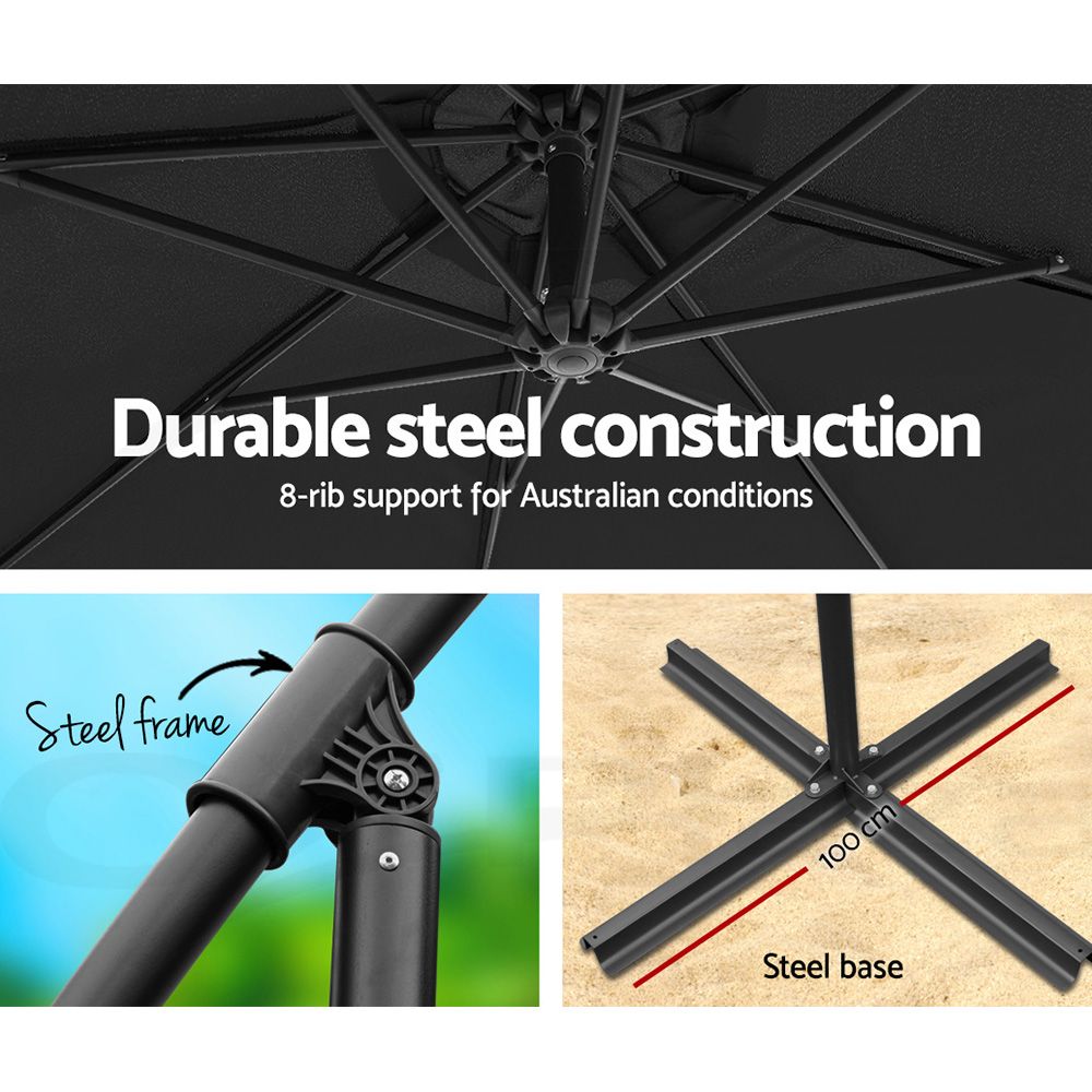 Instahut 3m Outdoor Umbrella Cantilever Beach Garden Patio Black-Outdoor Umbrellas-PEROZ Accessories