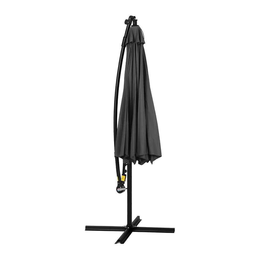 Instahut Outdoor Umbrella 3M Cantilever Beach LED Garden Shade Patio Charcoal-Outdoor Umbrellas-PEROZ Accessories